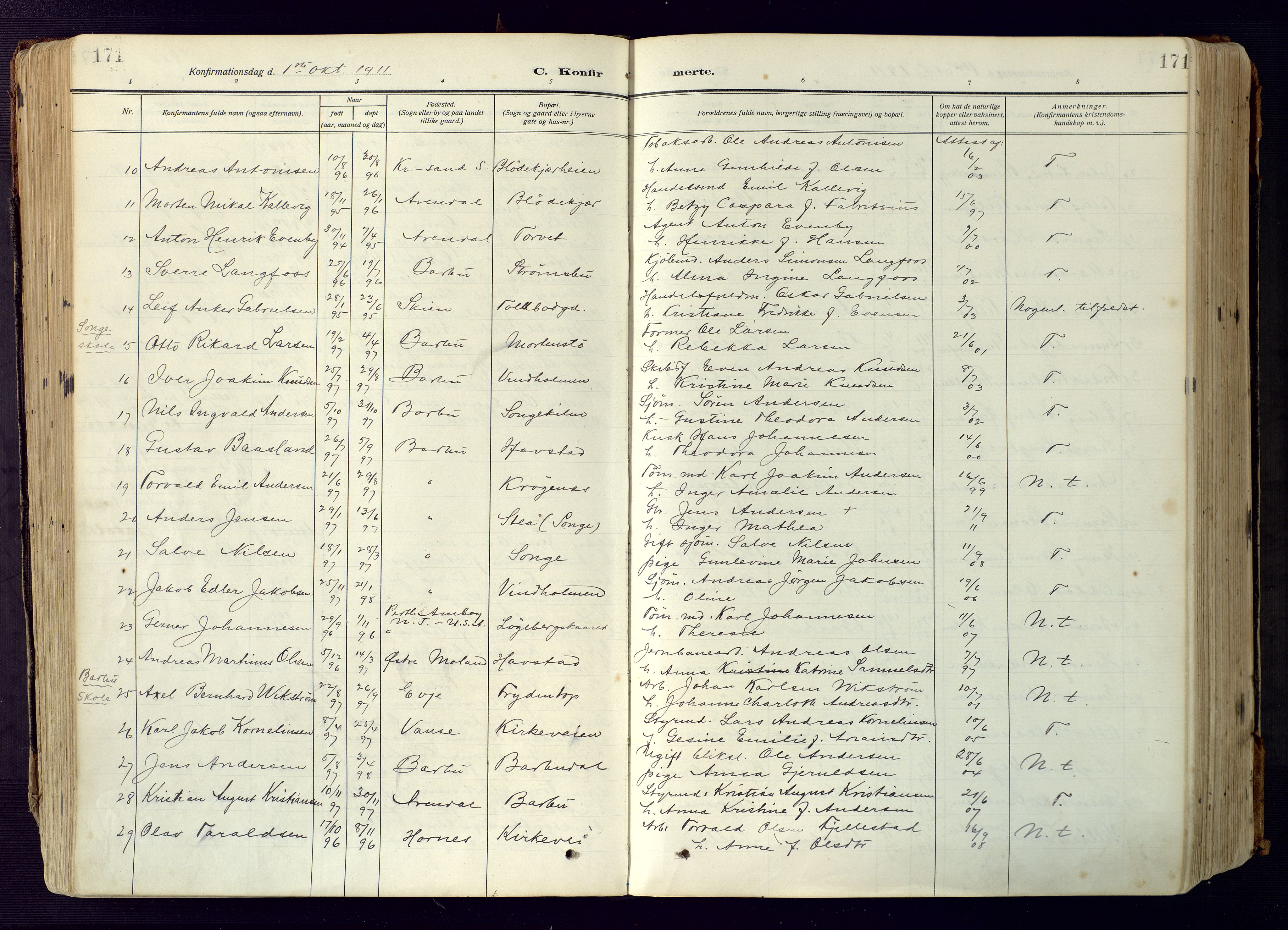 Barbu sokneprestkontor, SAK/1111-0003/F/Fa/L0006: Parish register (official) no. A 6, 1910-1929, p. 171