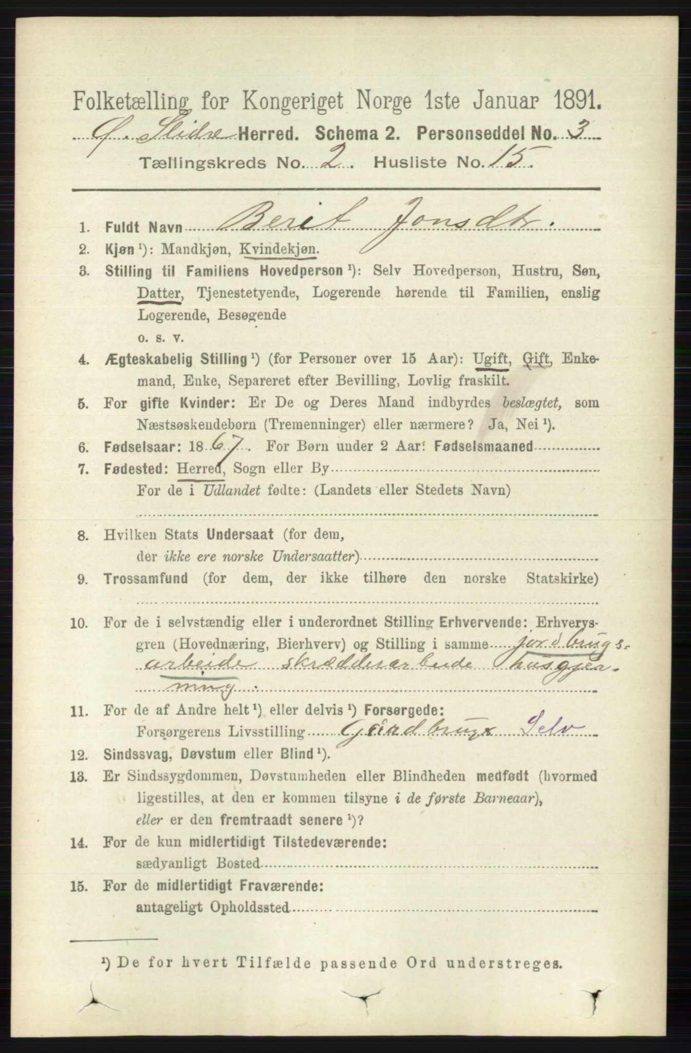 RA, 1891 census for 0544 Øystre Slidre, 1891, p. 353