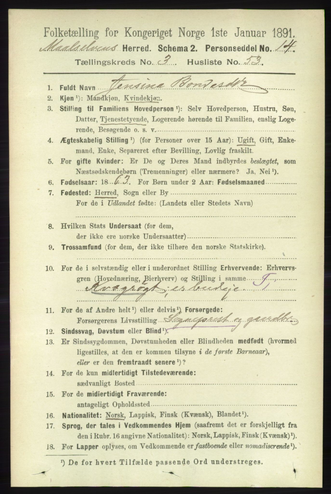 RA, 1891 census for 1924 Målselv, 1891, p. 967