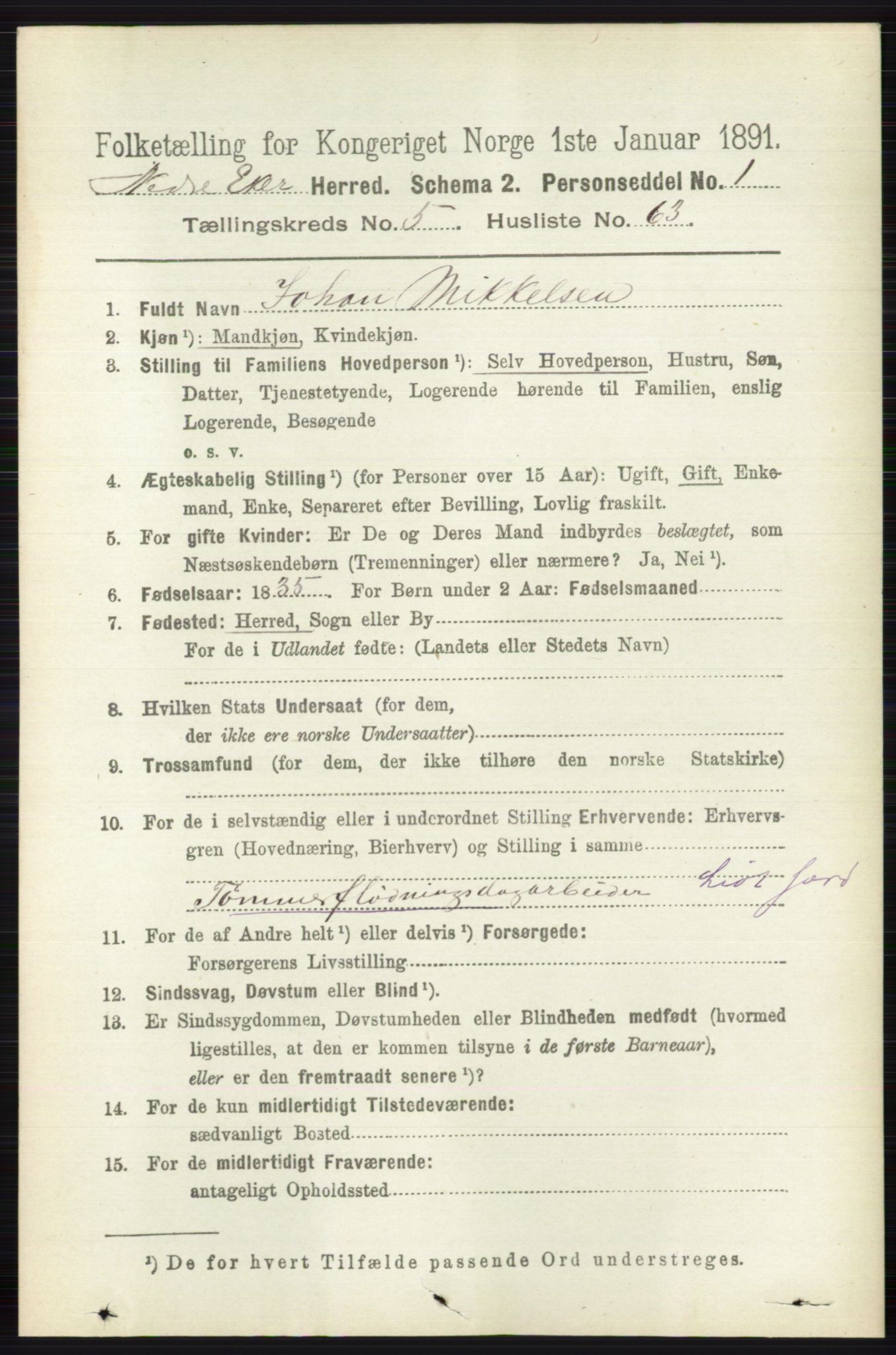 RA, 1891 census for 0625 Nedre Eiker, 1891, p. 2711