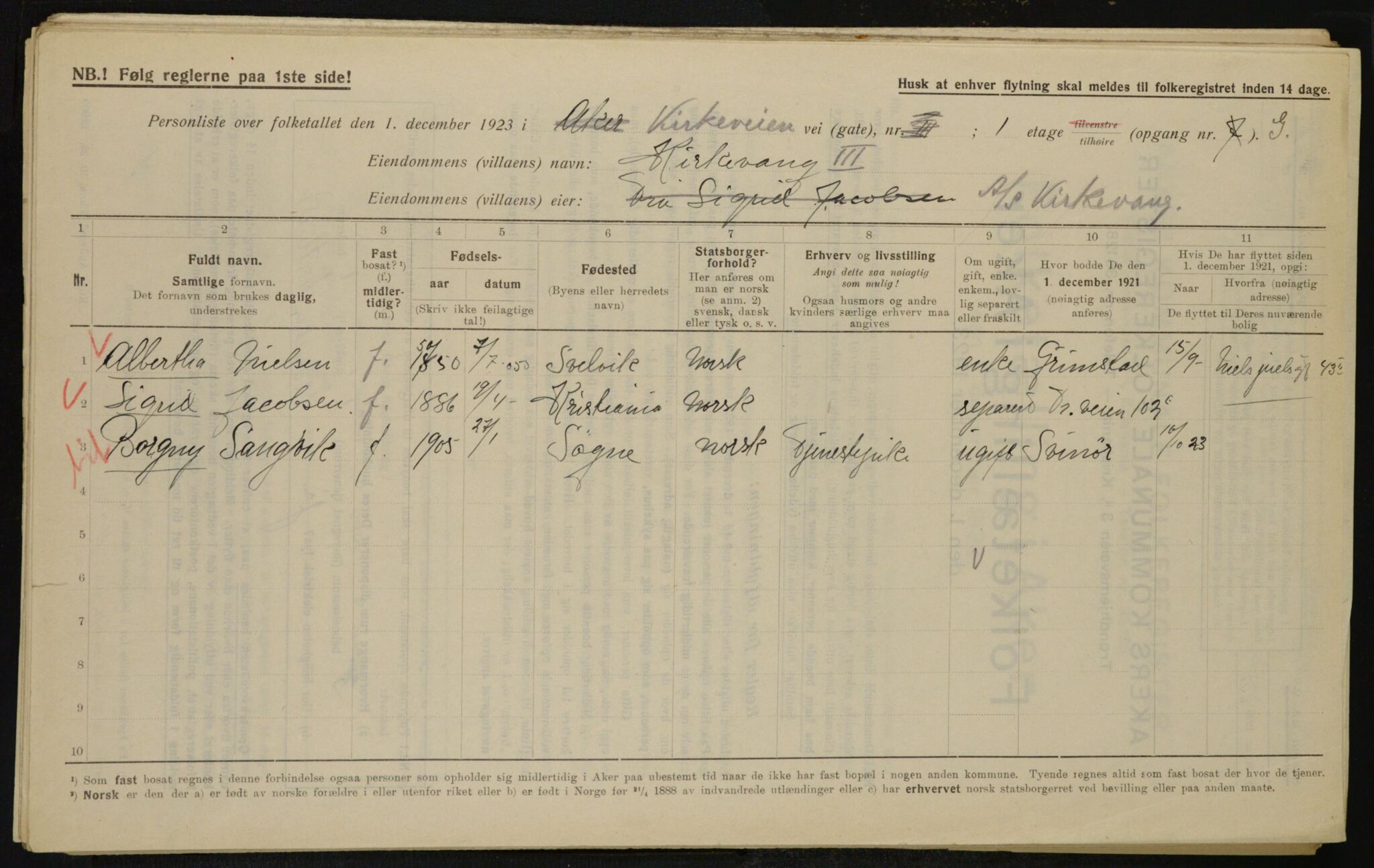 , Municipal Census 1923 for Aker, 1923, p. 12467