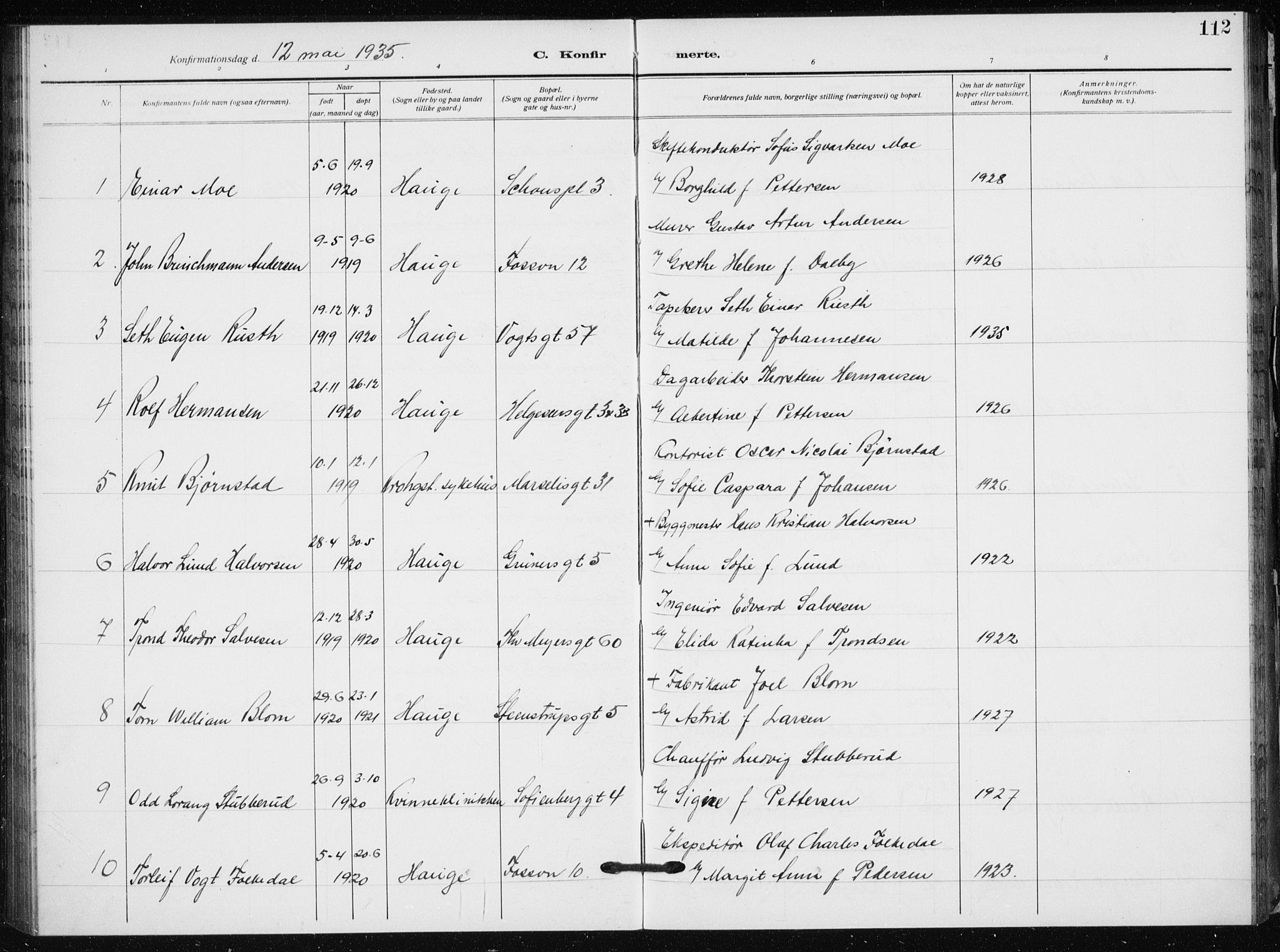 Hauge prestekontor Kirkebøker, SAO/A-10849/F/Fa/L0002: Parish register (official) no. 2, 1917-1938, p. 112