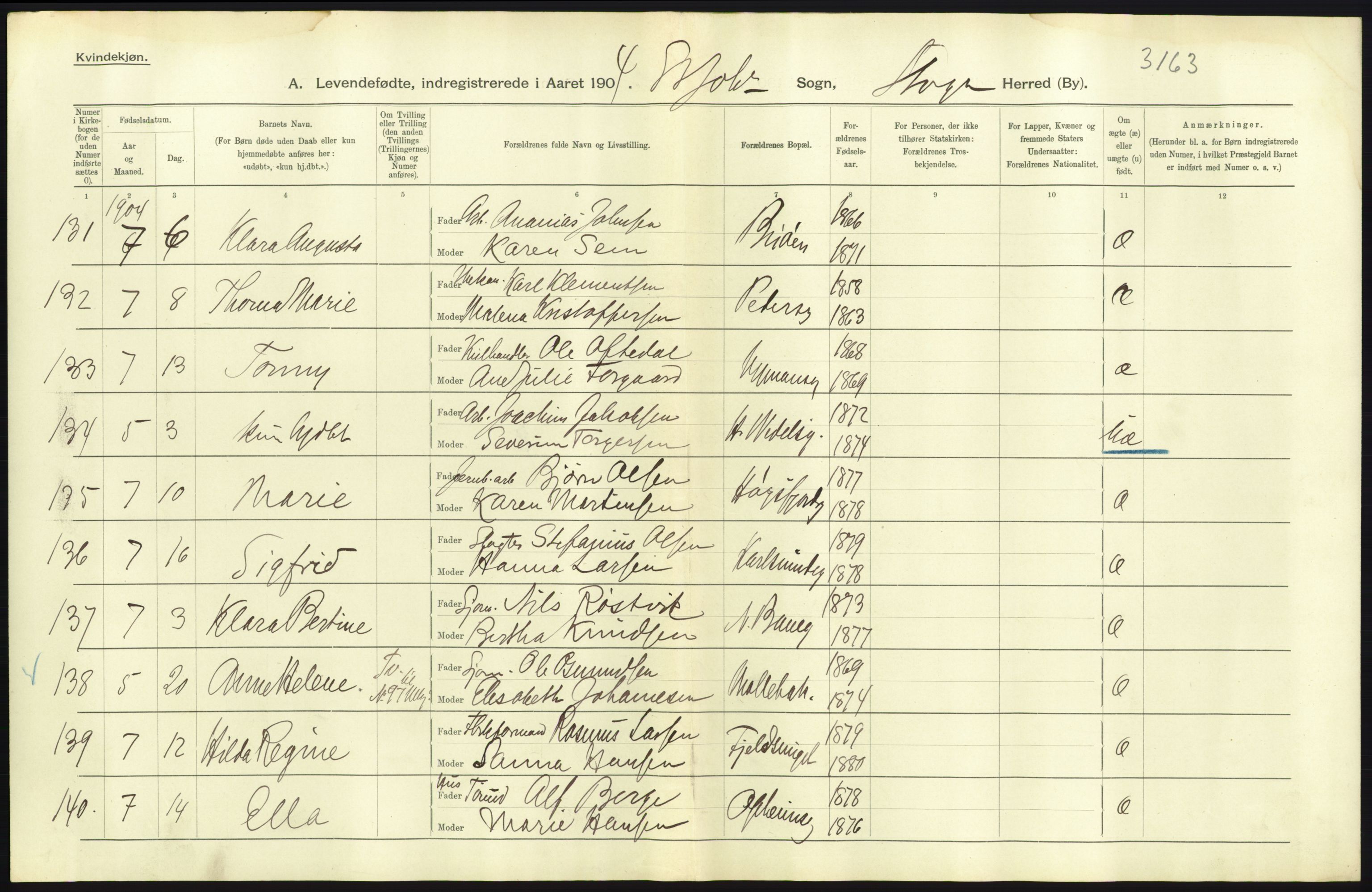 Statistisk sentralbyrå, Sosiodemografiske emner, Befolkning, AV/RA-S-2228/D/Df/Dfa/Dfab/L0012: Stavanger amt: Fødte, gifte, døde, 1904, p. 61