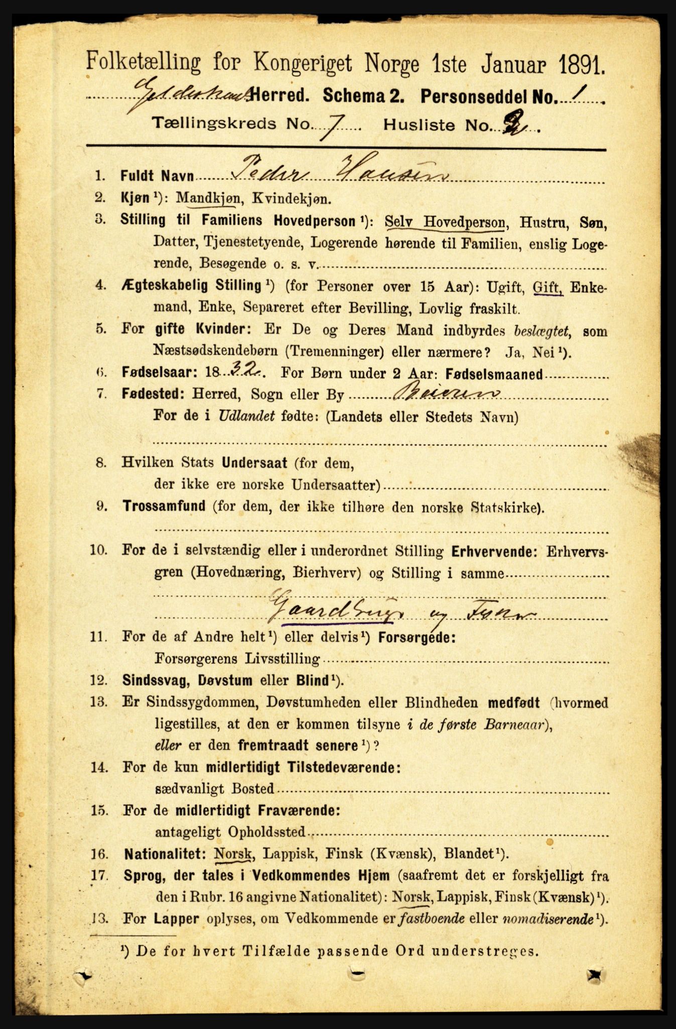 RA, 1891 census for 1838 Gildeskål, 1891, p. 2248