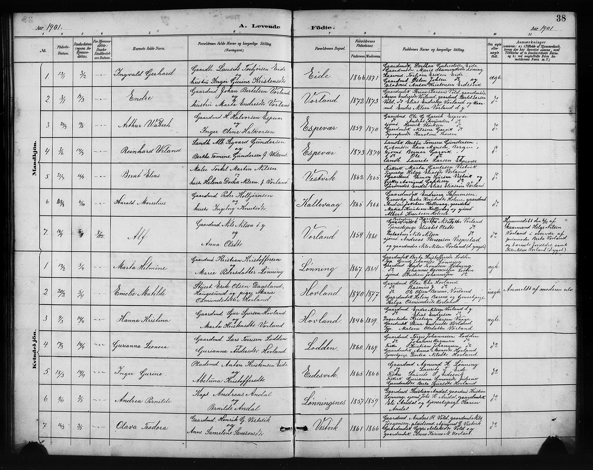 Finnås sokneprestembete, SAB/A-99925/H/Ha/Hab/Habc/L0002: Parish register (copy) no. C 2, 1887-1906, p. 38