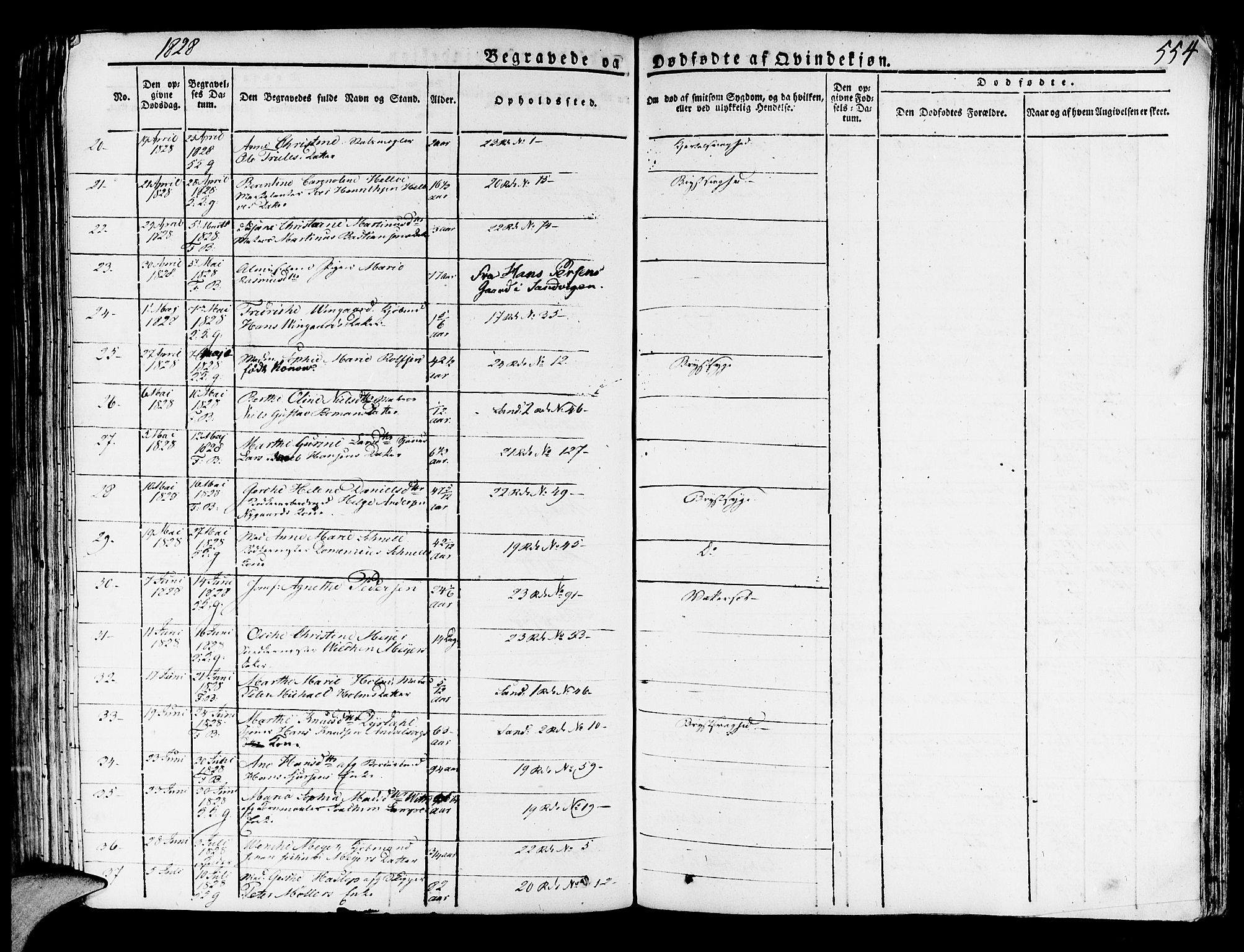 Korskirken sokneprestembete, AV/SAB-A-76101/H/Haa/L0014: Parish register (official) no. A 14, 1823-1835, p. 554