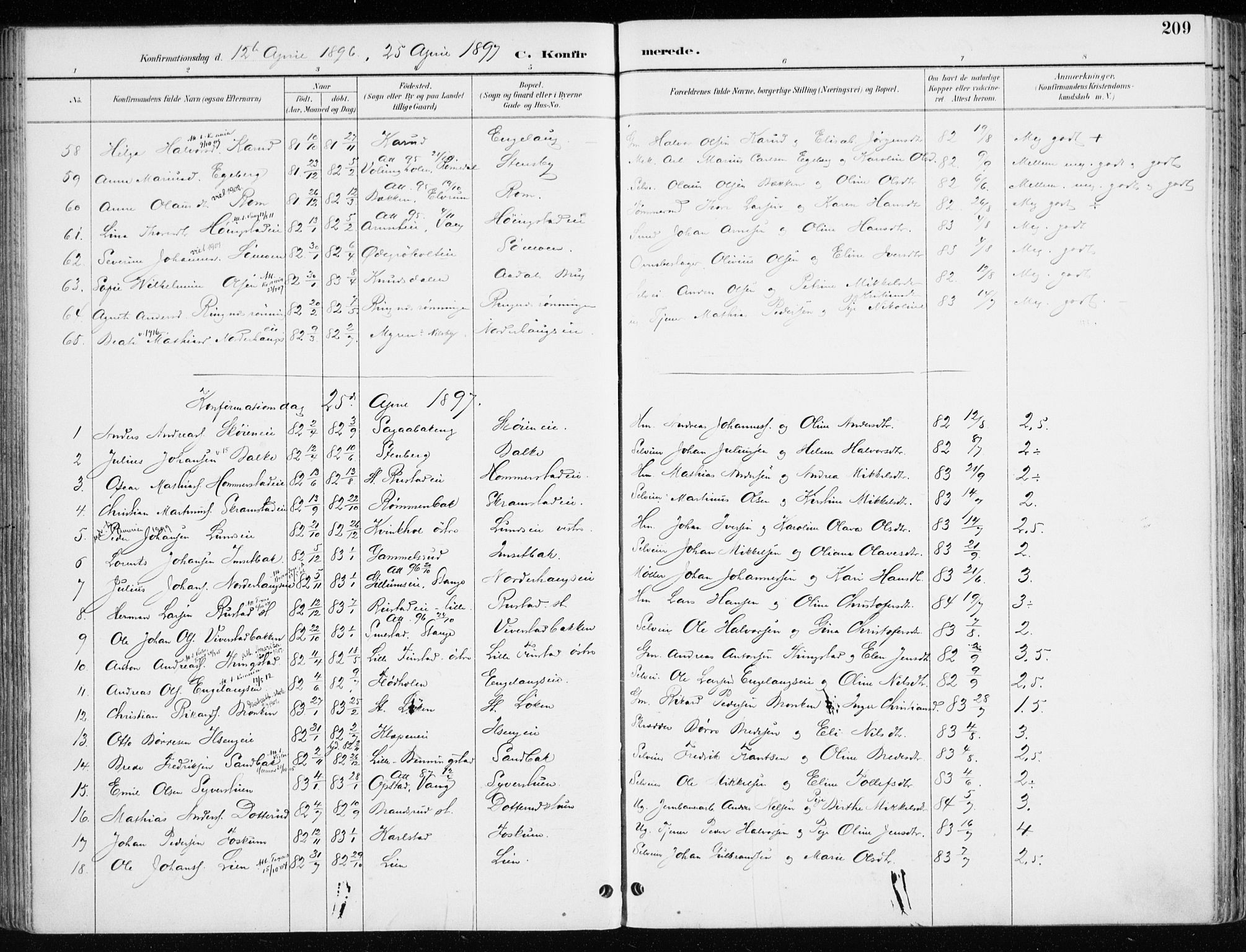 Løten prestekontor, AV/SAH-PREST-022/K/Ka/L0010: Parish register (official) no. 10, 1892-1907, p. 209