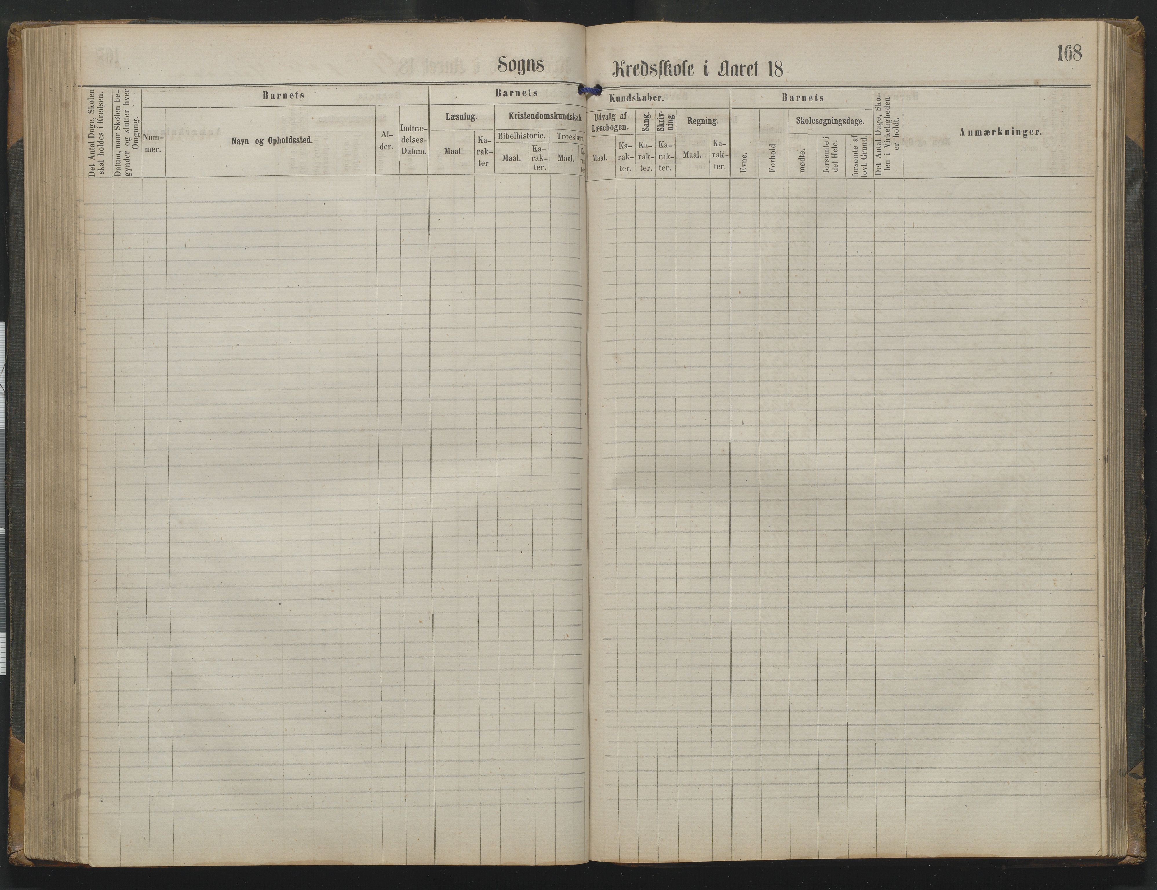 Arendal kommune, Katalog I, AAKS/KA0906-PK-I/07/L0342: Protokoll Torbjørnsbu skole, 1869-1890, p. 168