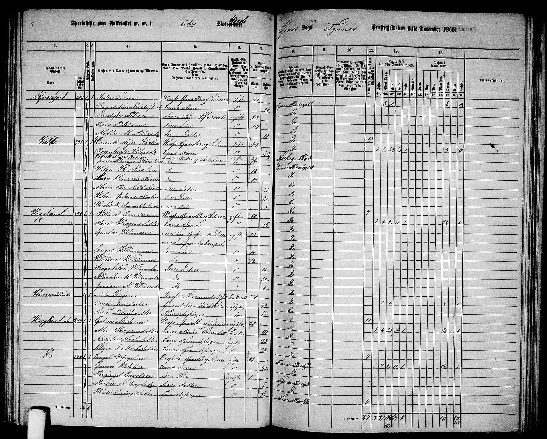 RA, 1865 census for Tysnes, 1865, p. 117