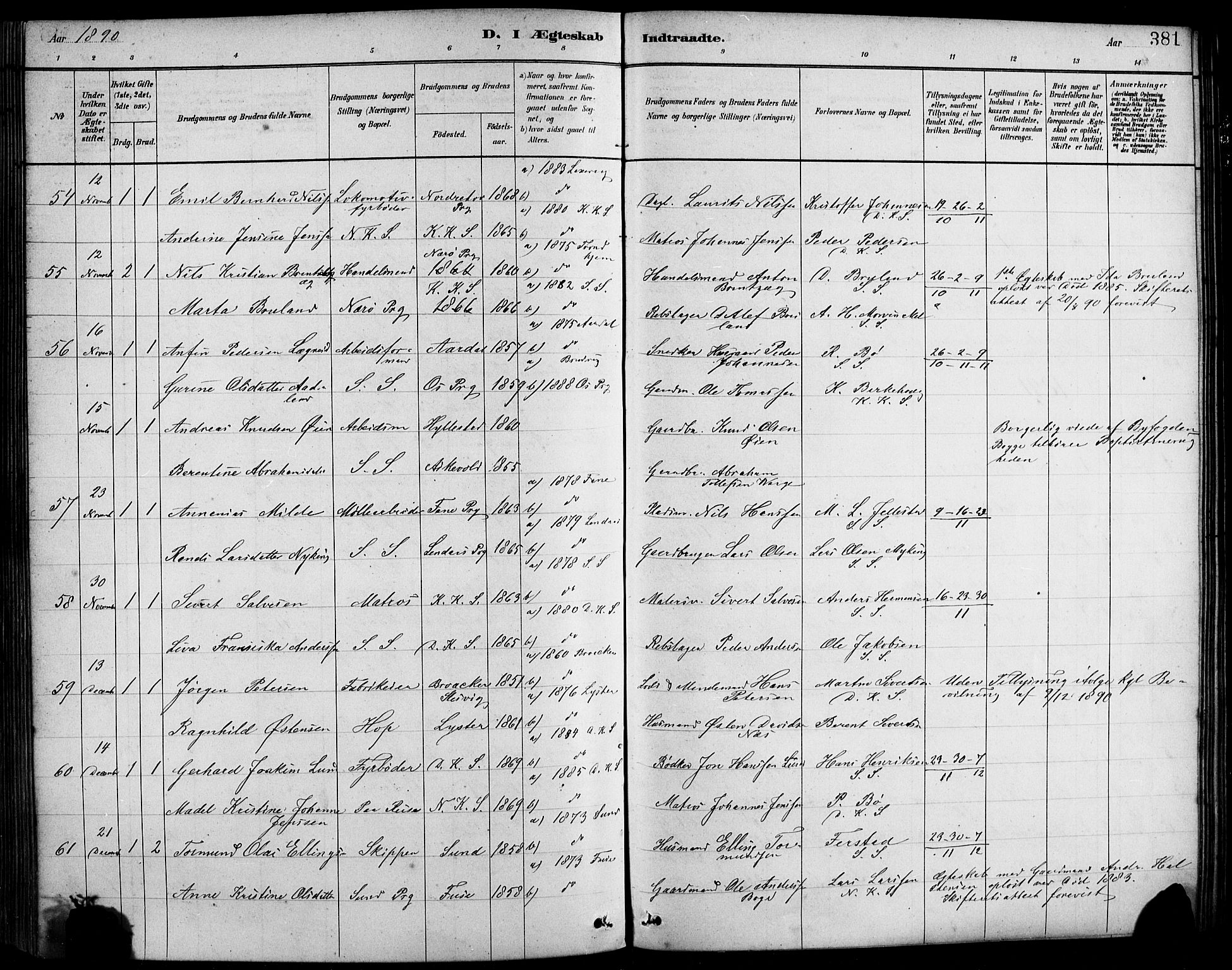 Sandviken Sokneprestembete, AV/SAB-A-77601/H/Hb/L0001: Parish register (copy) no. A 2, 1879-1892, p. 381