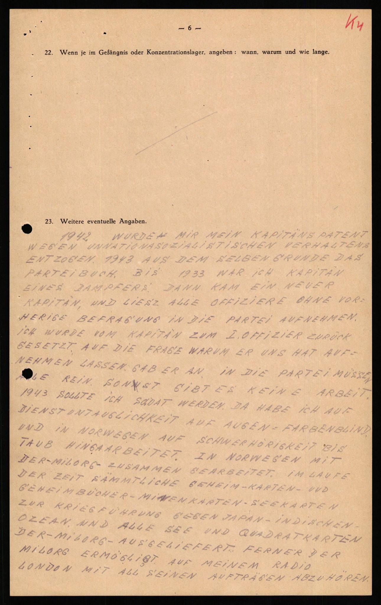 Forsvaret, Forsvarets overkommando II, AV/RA-RAFA-3915/D/Db/L0018: CI Questionaires. Tyske okkupasjonsstyrker i Norge. Tyskere., 1945-1946, p. 462