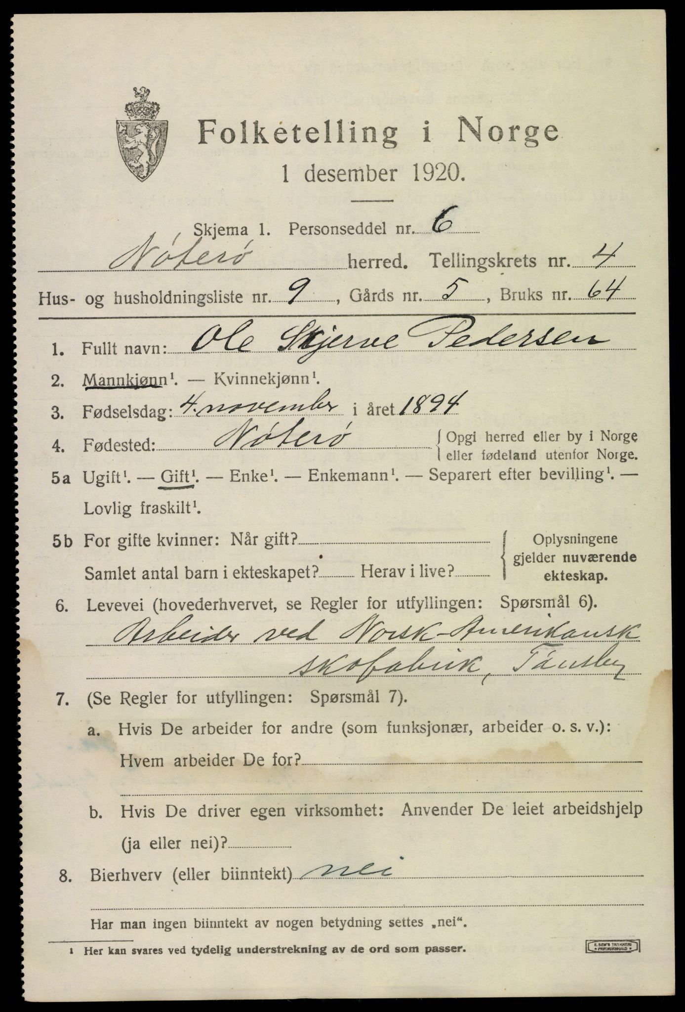 SAKO, 1920 census for Nøtterøy, 1920, p. 6769