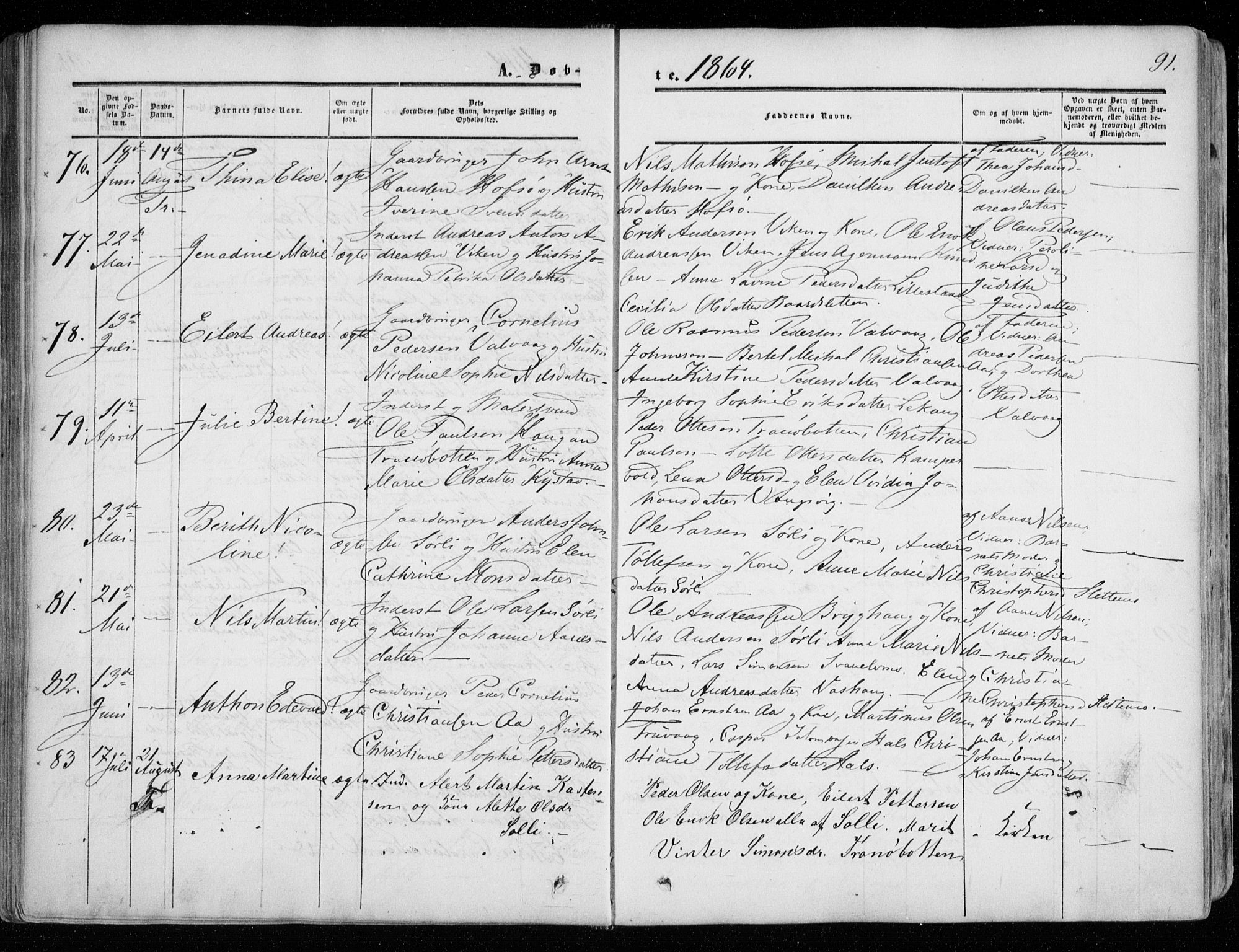 Tranøy sokneprestkontor, SATØ/S-1313/I/Ia/Iaa/L0007kirke: Parish register (official) no. 7, 1856-1866, p. 91