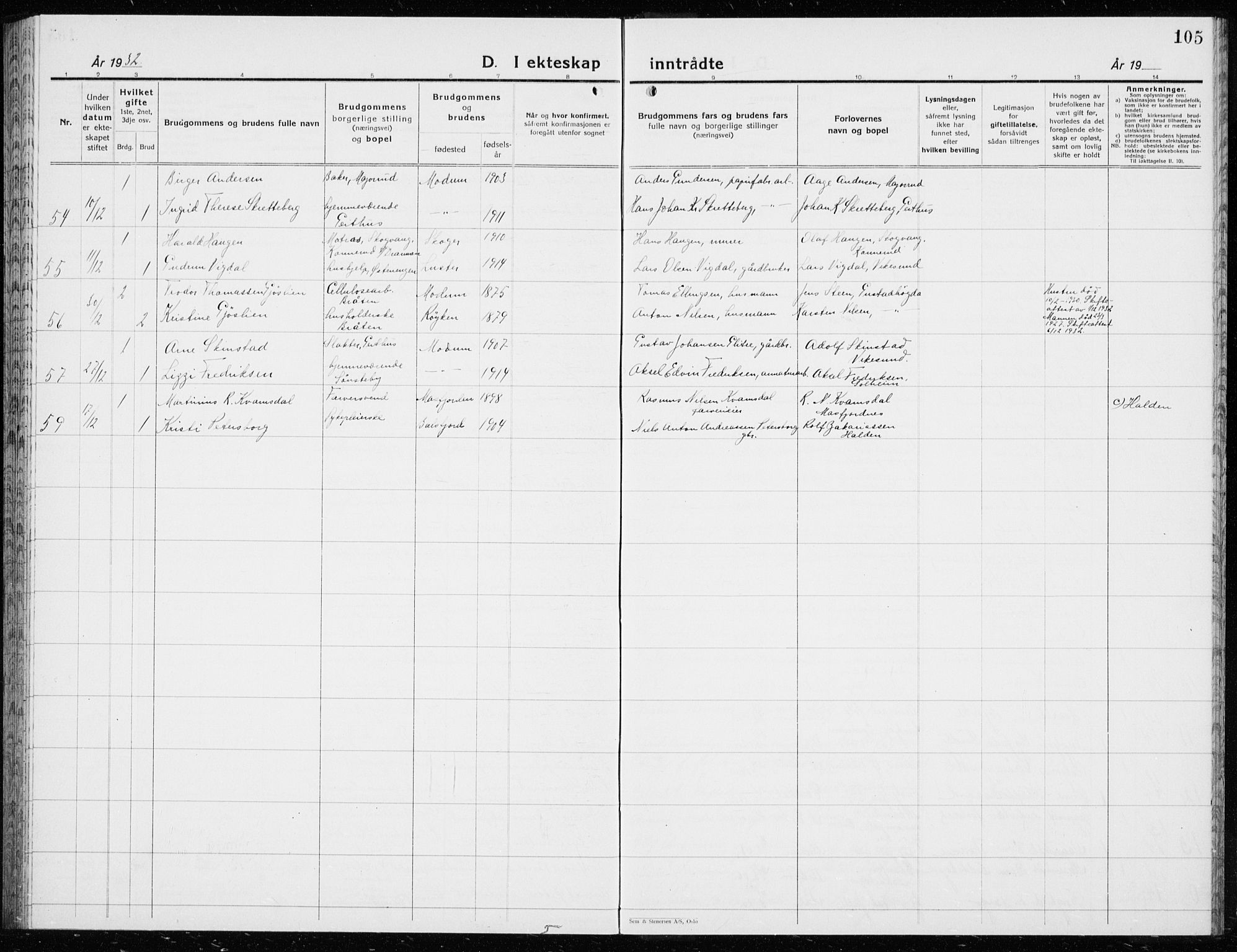 Modum kirkebøker, AV/SAKO-A-234/G/Ga/L0013: Parish register (copy) no. I 13, 1925-1938, p. 105