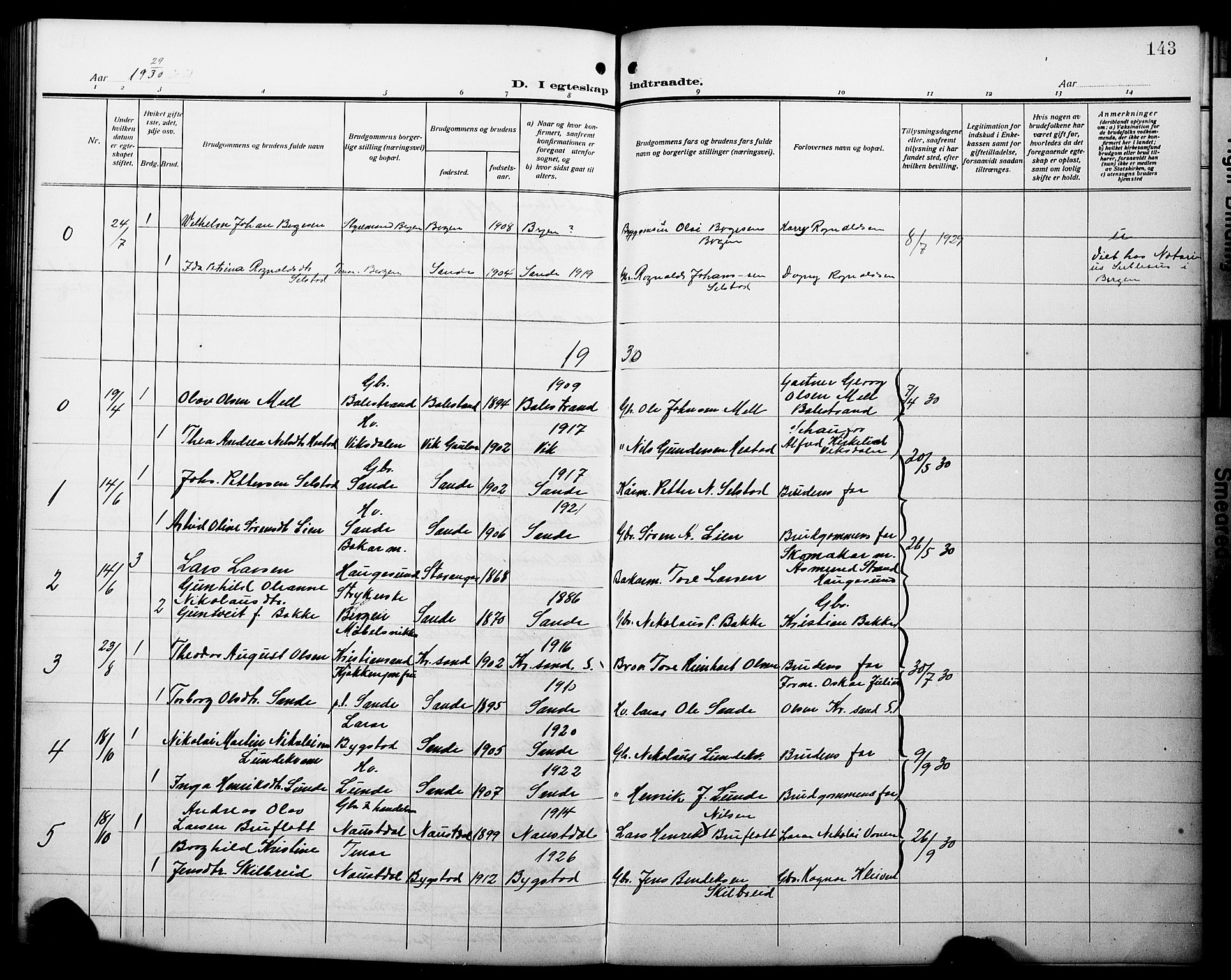 Gaular sokneprestembete, AV/SAB-A-80001/H/Hab: Parish register (copy) no. A 5, 1912-1930, p. 143