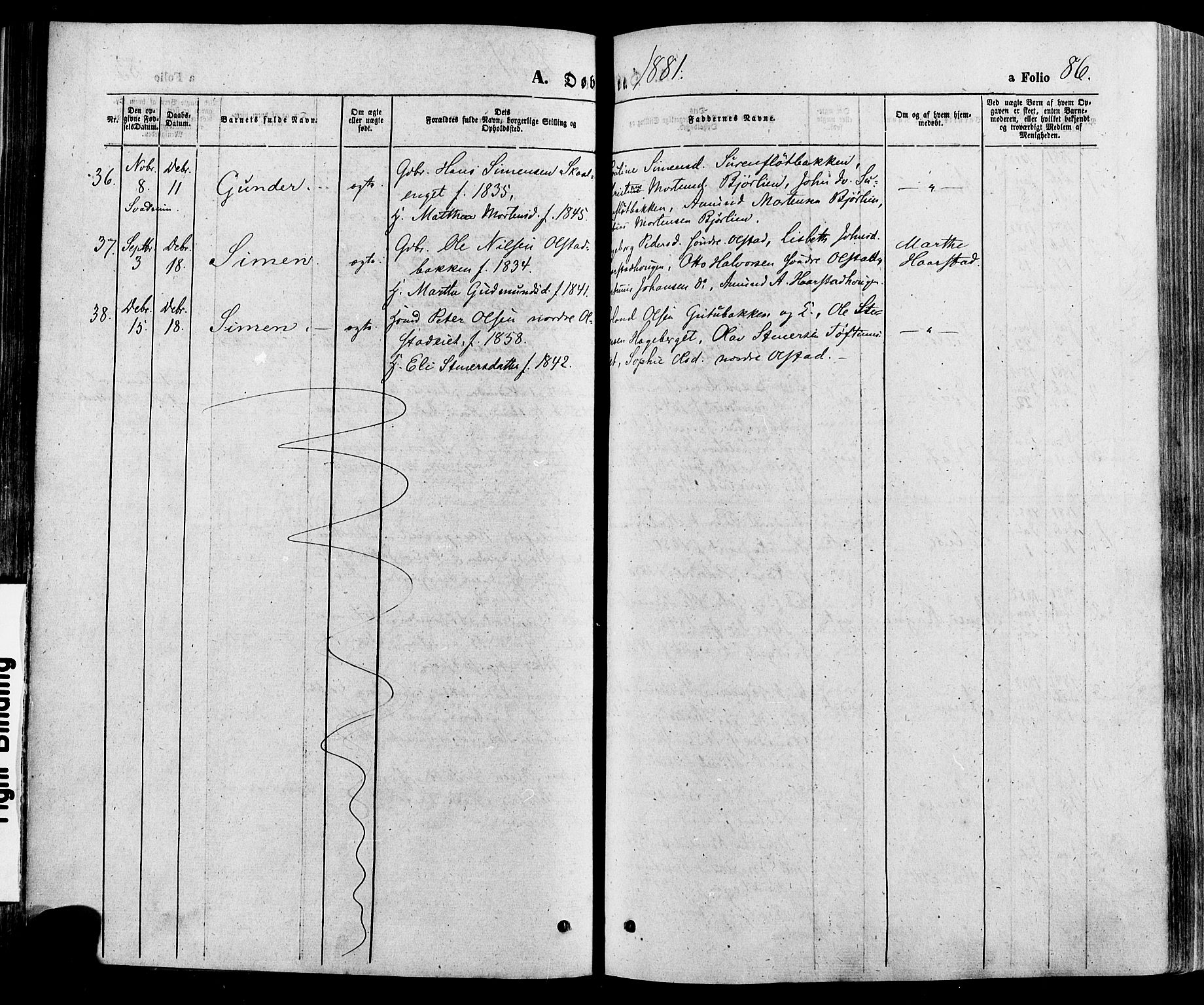 Gausdal prestekontor, SAH/PREST-090/H/Ha/Haa/L0010: Parish register (official) no. 10, 1867-1886, p. 86
