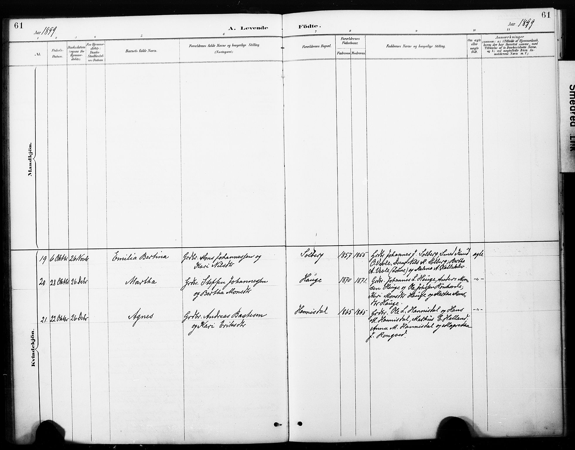 Haus sokneprestembete, AV/SAB-A-75601/H/Haa: Parish register (official) no. C 1, 1887-1899, p. 61