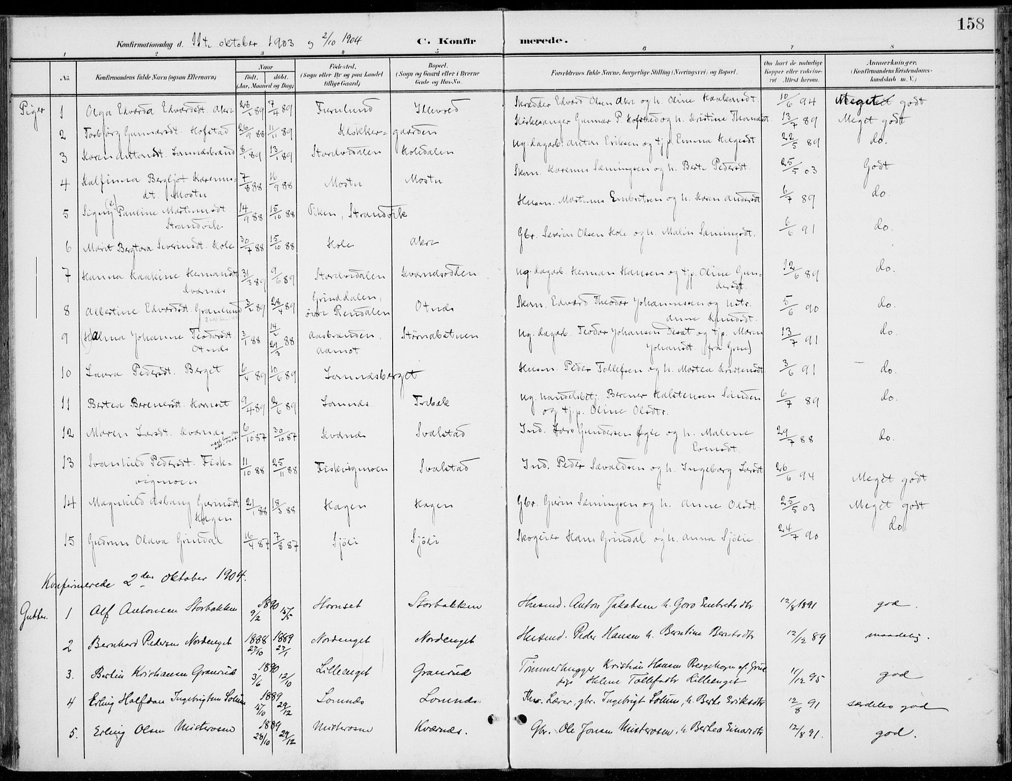 Rendalen prestekontor, SAH/PREST-054/H/Ha/Haa/L0011: Parish register (official) no. 11, 1901-1925, p. 158
