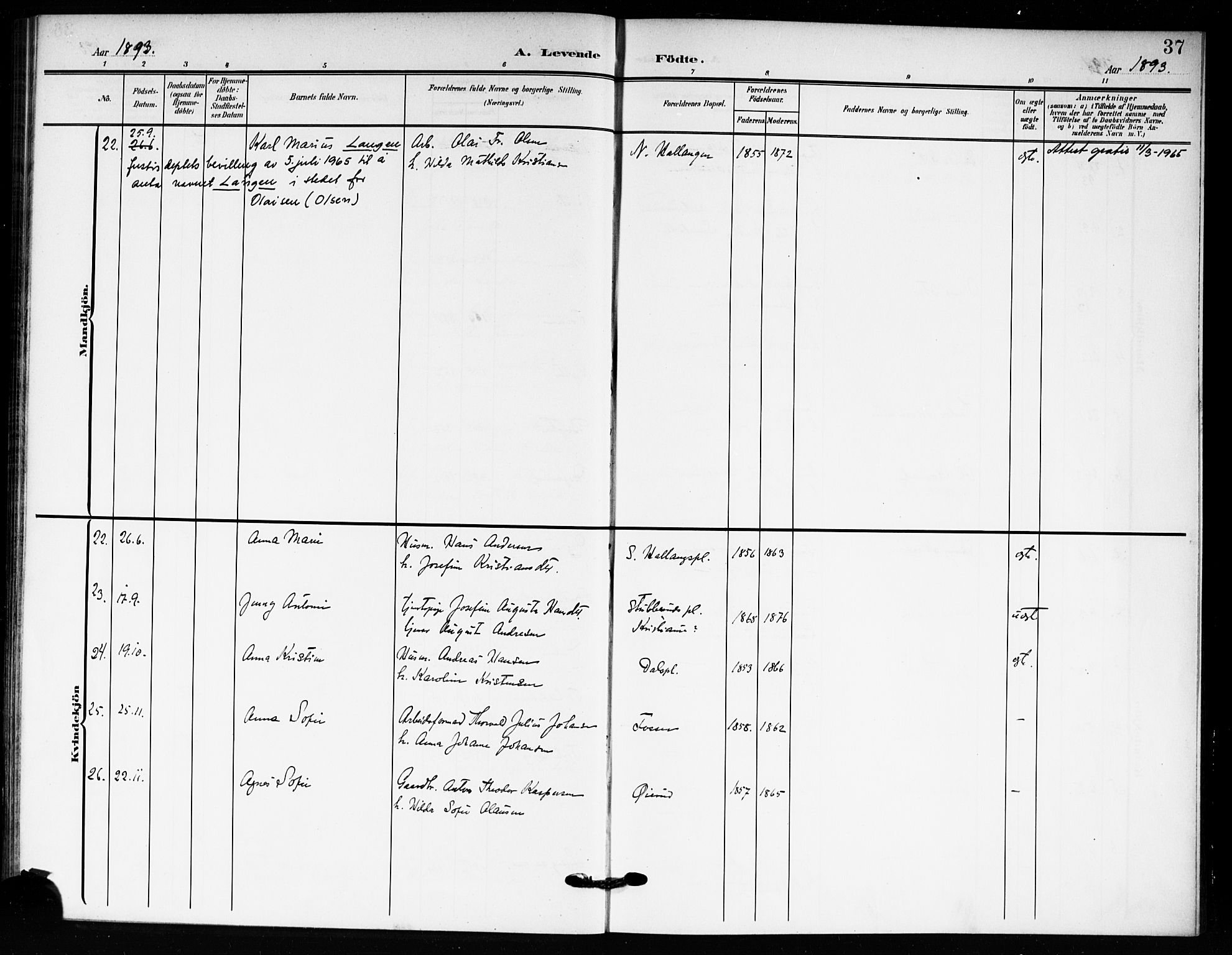 Drøbak prestekontor Kirkebøker, AV/SAO-A-10142a/F/Fc/L0001: Parish register (official) no. III 1, 1871-1900, p. 37