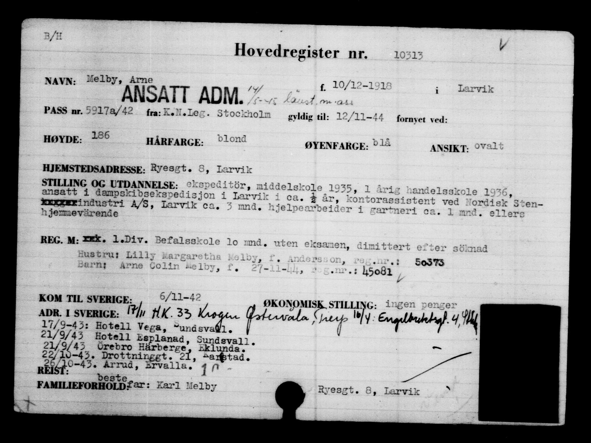 Den Kgl. Norske Legasjons Flyktningskontor, RA/S-6753/V/Va/L0006: Kjesäterkartoteket.  Flyktningenr. 9400-12711, 1940-1945, p. 1047