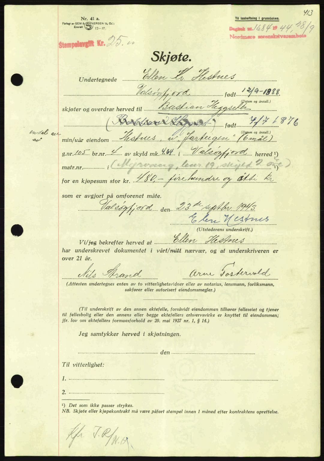 Nordmøre sorenskriveri, AV/SAT-A-4132/1/2/2Ca: Mortgage book no. A98, 1944-1944, Diary no: : 1684/1944