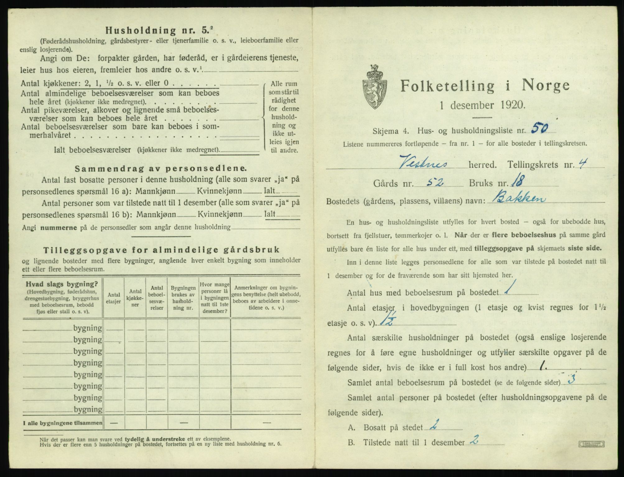 SAT, 1920 census for Vestnes, 1920, p. 565