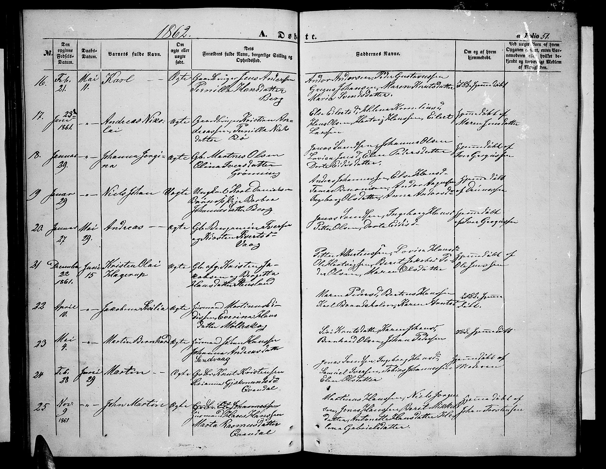 Ministerialprotokoller, klokkerbøker og fødselsregistre - Nordland, SAT/A-1459/855/L0814: Parish register (copy) no. 855C03, 1851-1864, p. 51