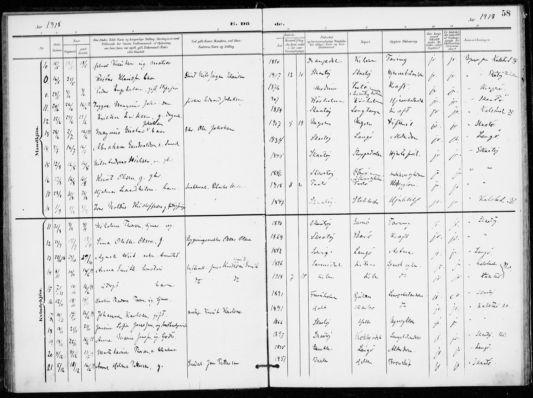 Skåtøy kirkebøker, AV/SAKO-A-304/F/Fa/L0005: Parish register (official) no. I 5, 1901-1923, p. 58