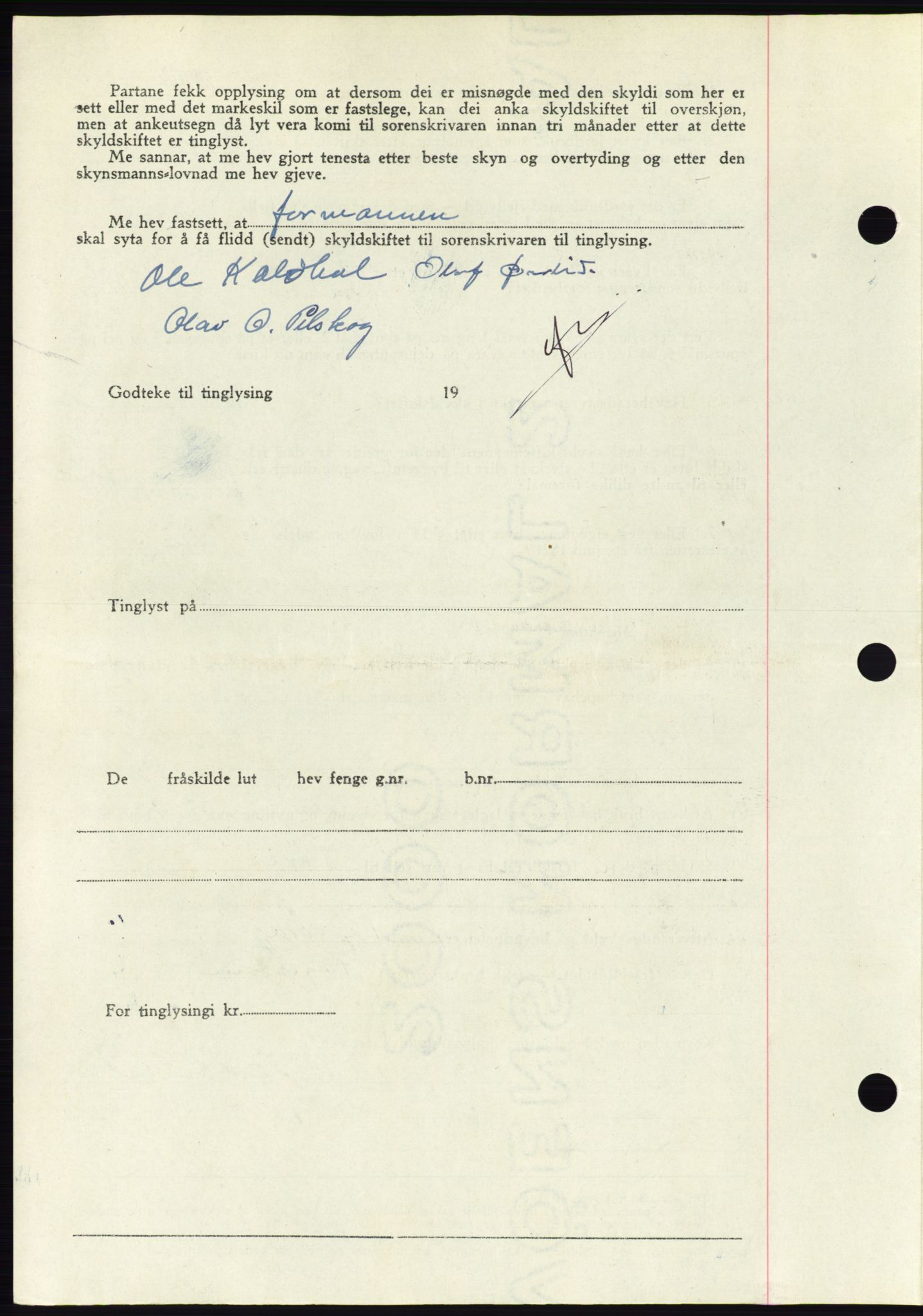 Søre Sunnmøre sorenskriveri, AV/SAT-A-4122/1/2/2C/L0081: Mortgage book no. 7A, 1947-1948, Diary no: : 1192/1947