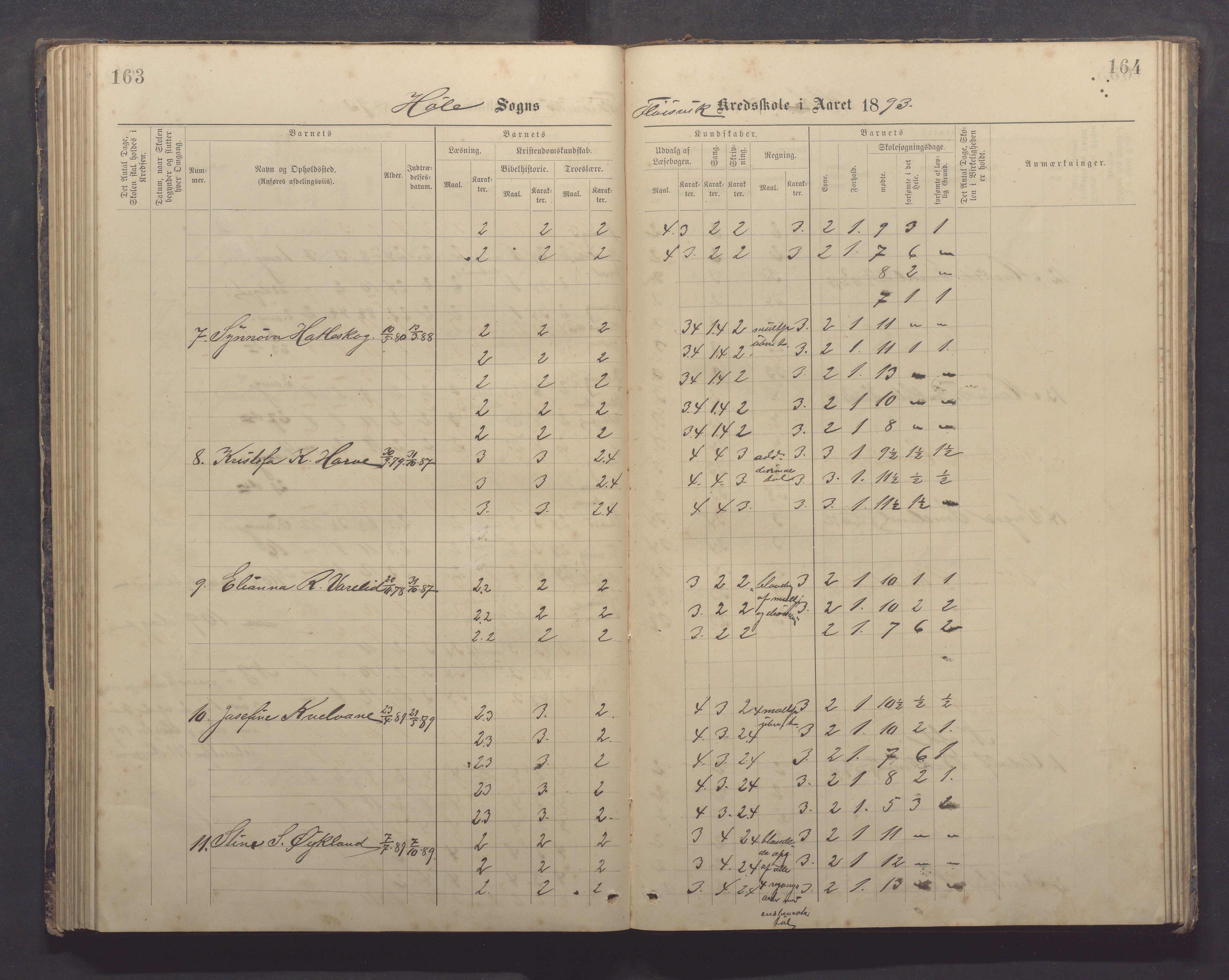 Høle kommune - Tengesdal skole, IKAR/K-100033/F/L0001: Skoleprotokoll, 1884-1893, p. 163-164