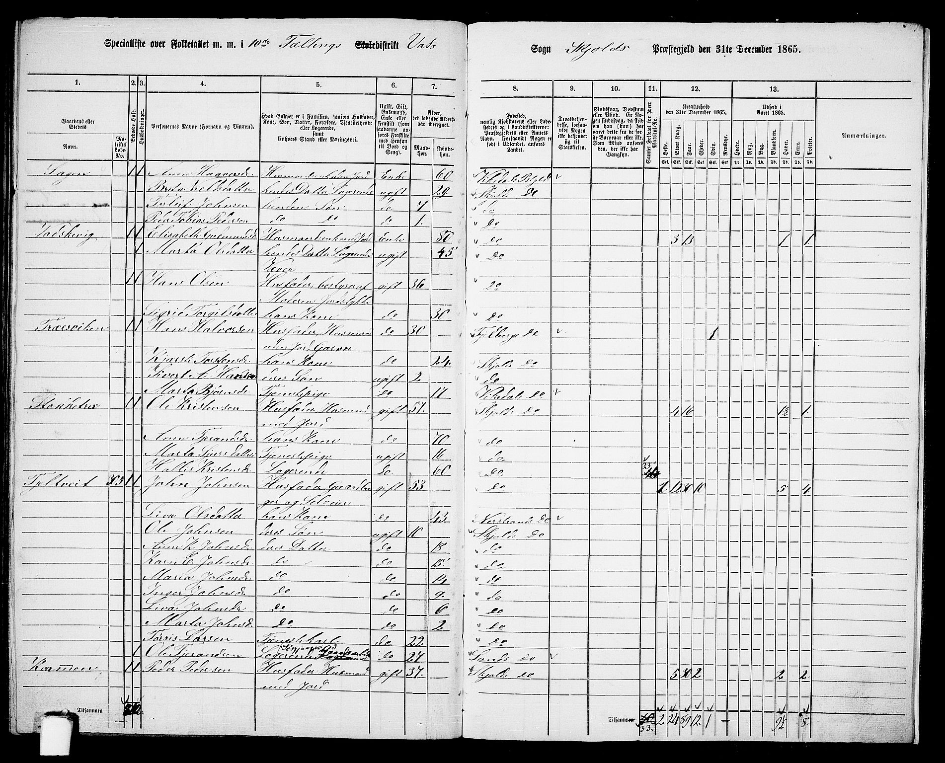 RA, 1865 census for Skjold, 1865, p. 156