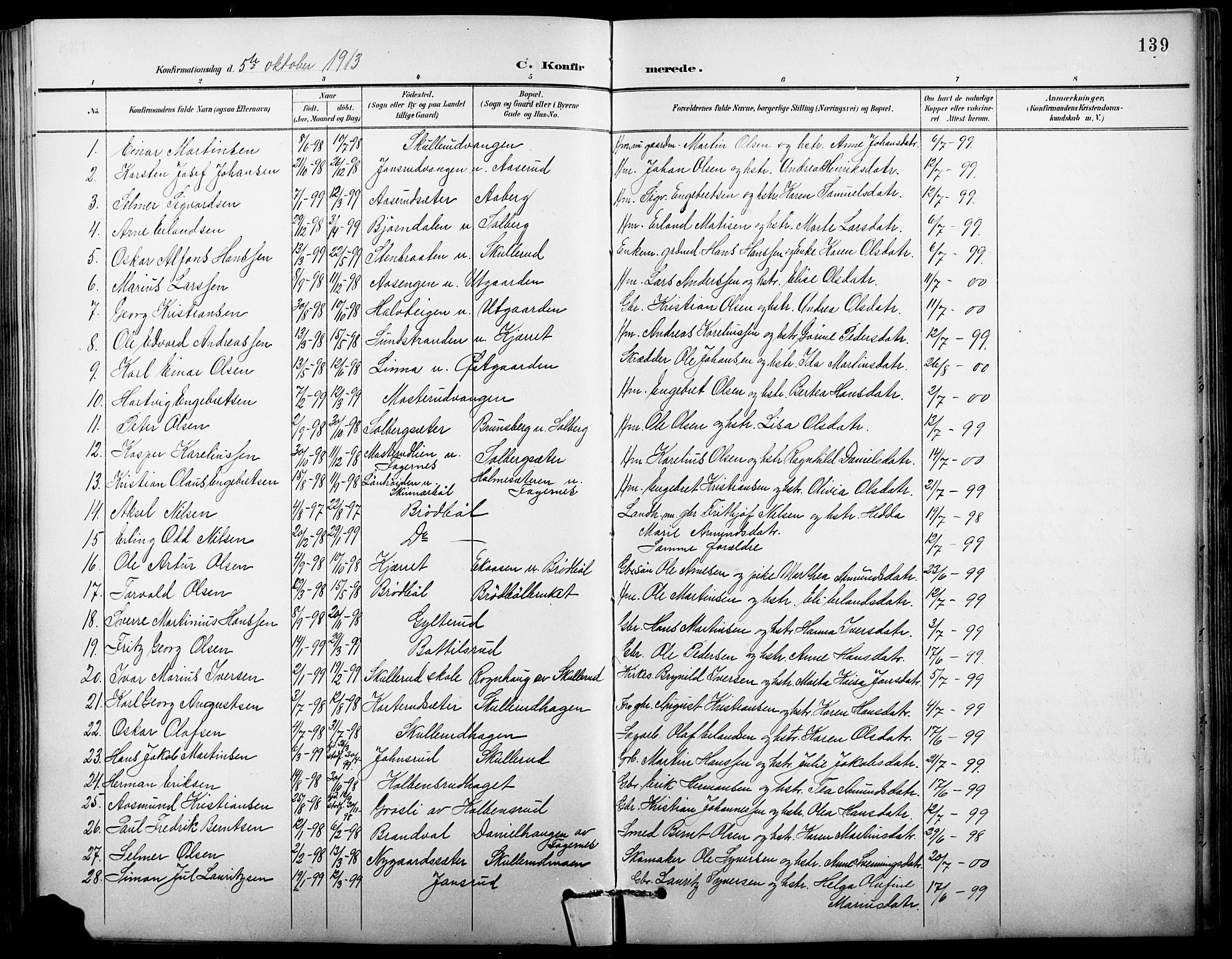Vinger prestekontor, AV/SAH-PREST-024/H/Ha/Hab/L0004: Parish register (copy) no. 4, 1895-1920, p. 139