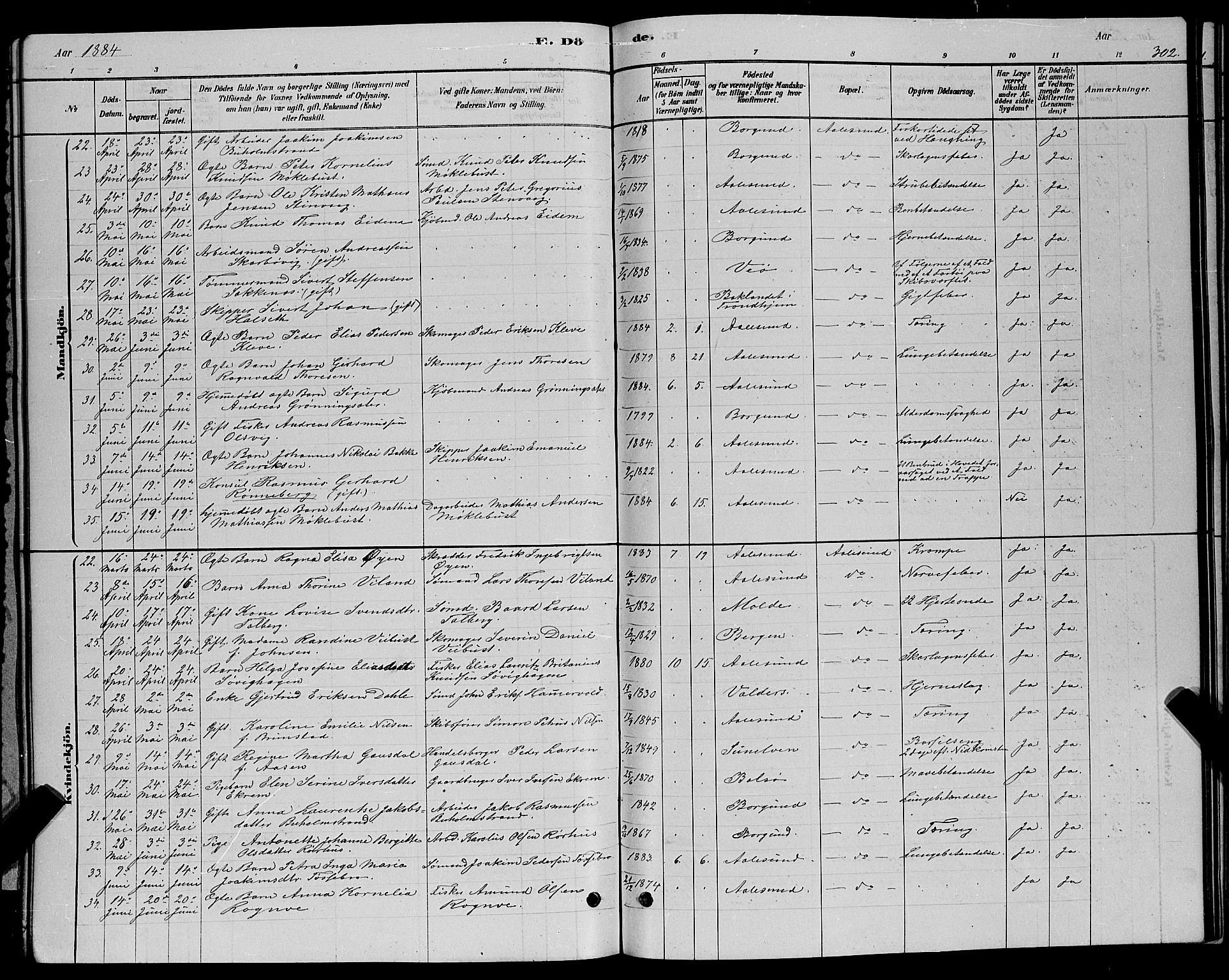 Ministerialprotokoller, klokkerbøker og fødselsregistre - Møre og Romsdal, SAT/A-1454/529/L0466: Parish register (copy) no. 529C03, 1878-1888, p. 302