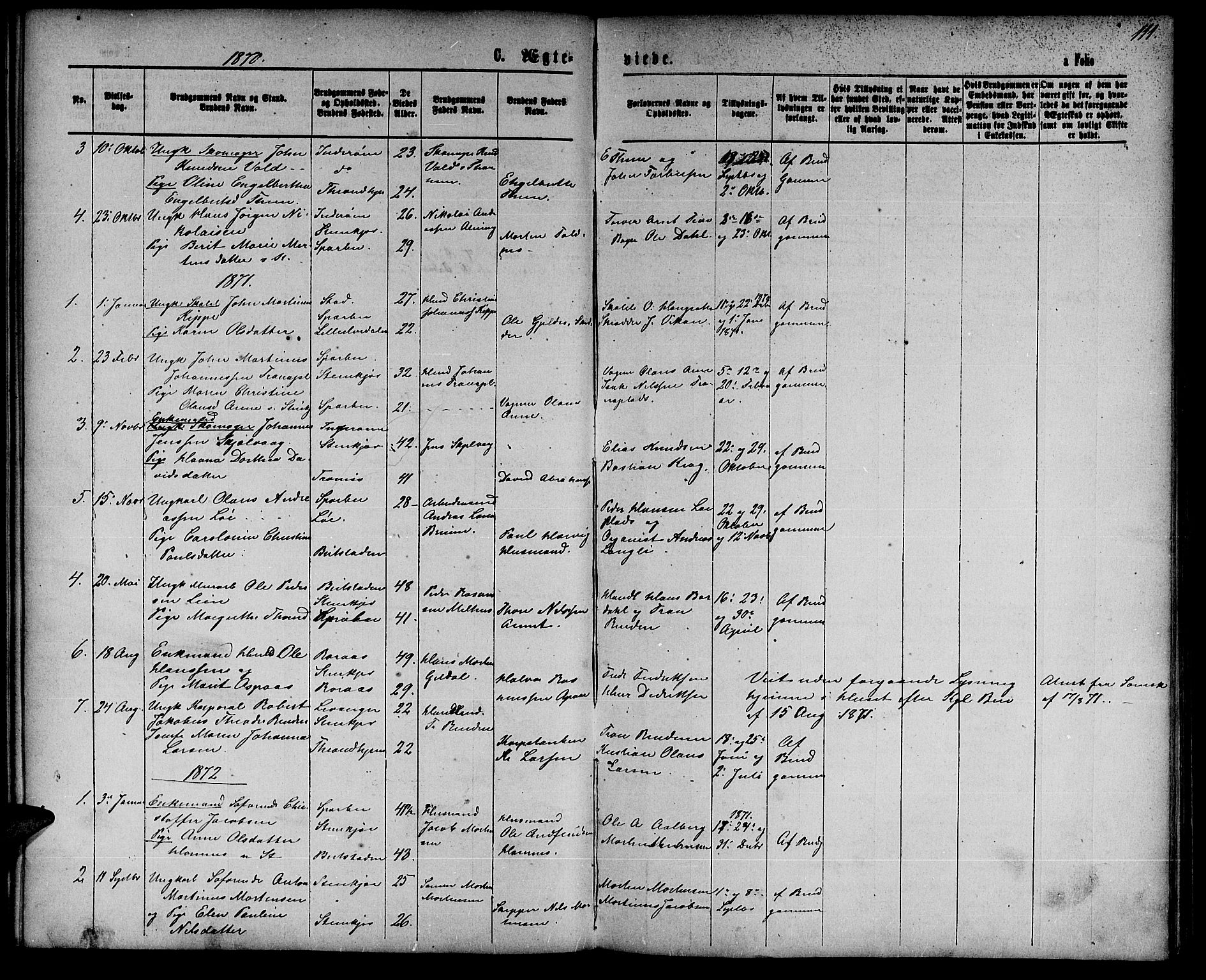 Ministerialprotokoller, klokkerbøker og fødselsregistre - Nord-Trøndelag, SAT/A-1458/739/L0373: Parish register (copy) no. 739C01, 1865-1882, p. 111