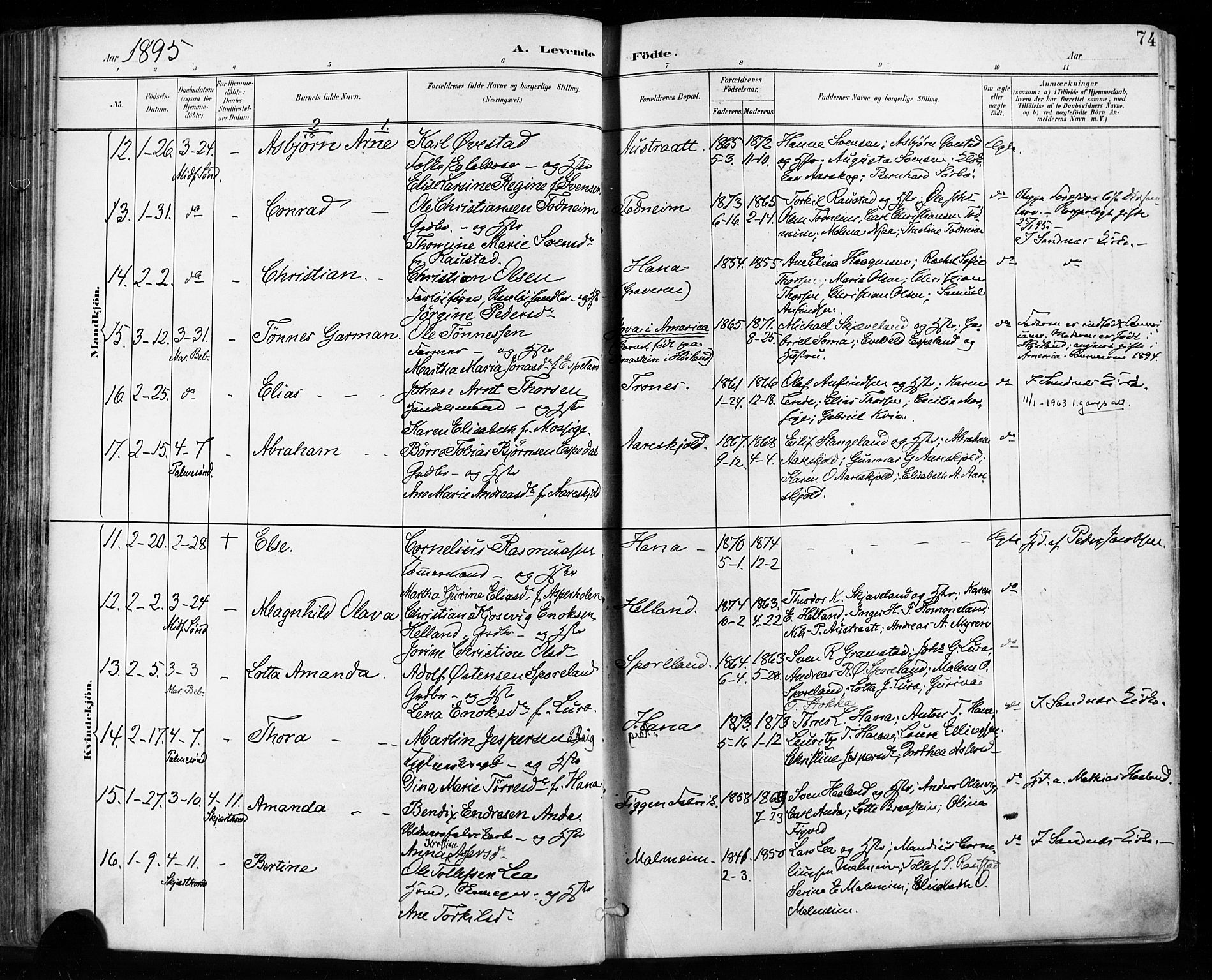 Høyland sokneprestkontor, AV/SAST-A-101799/001/30BA/L0013: Parish register (official) no. A 13.1, 1889-1898, p. 74