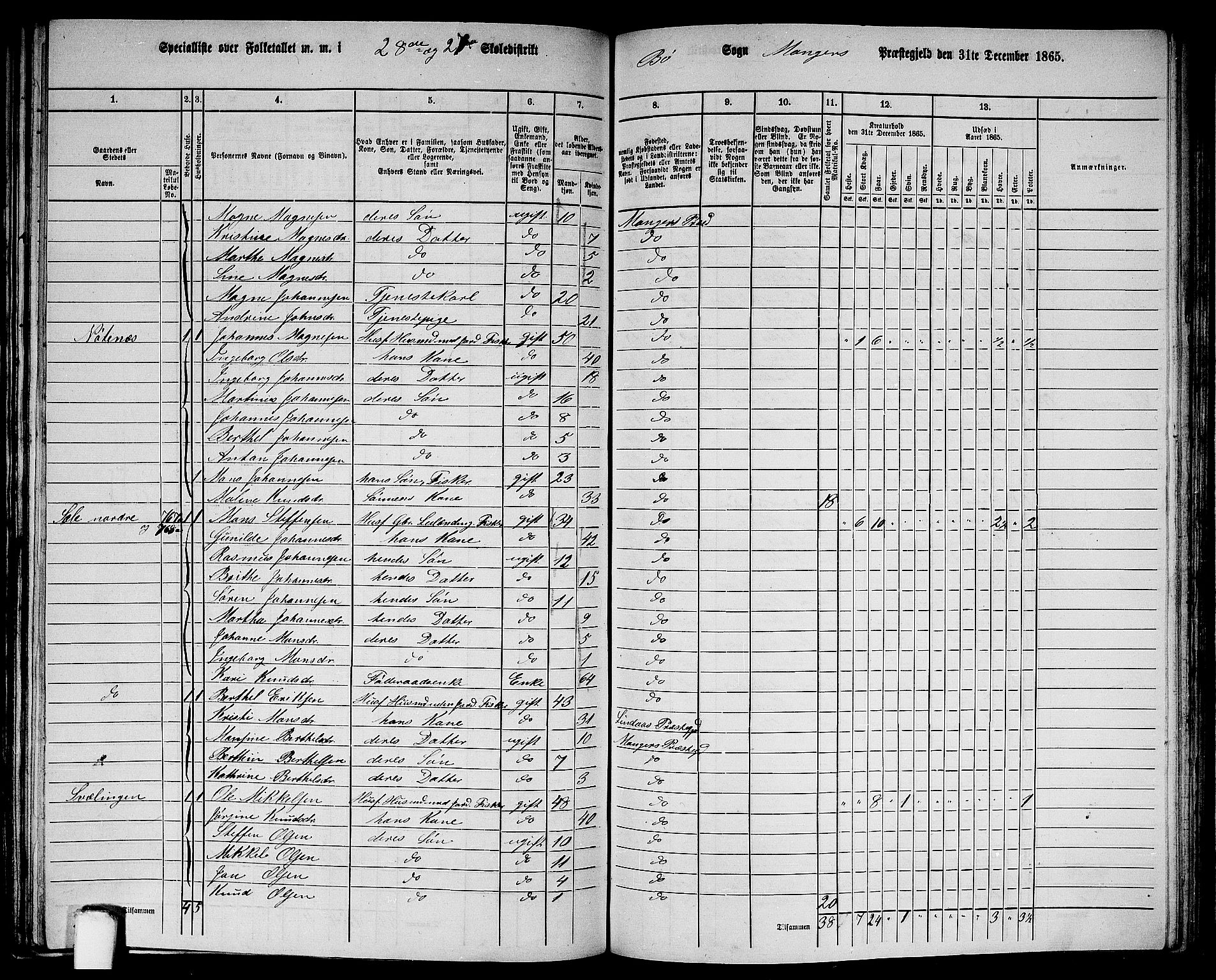 RA, 1865 census for Manger, 1865, p. 230