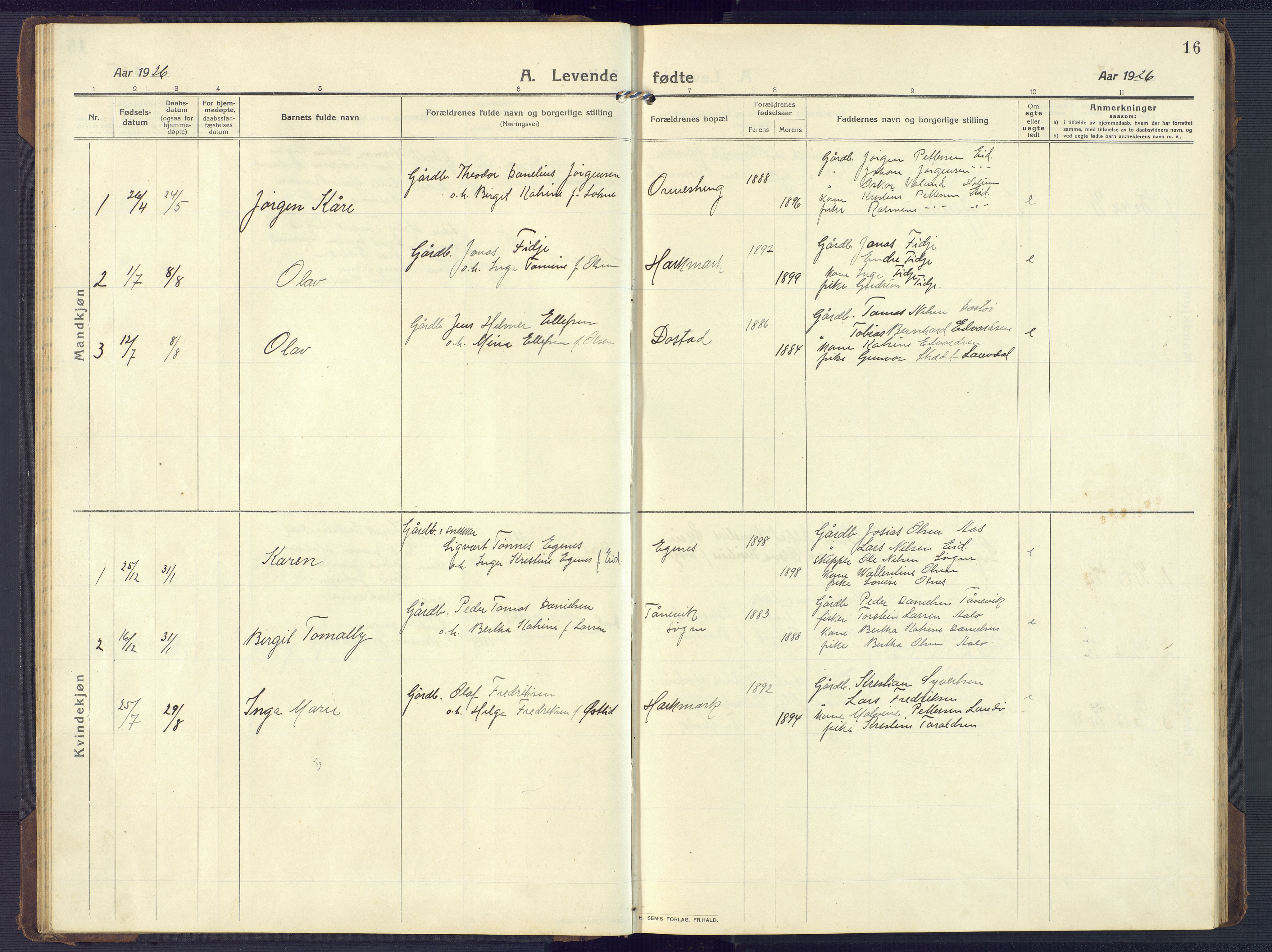 Mandal sokneprestkontor, SAK/1111-0030/F/Fb/Fbb/L0005: Parish register (copy) no. B 5, 1913-1957, p. 16