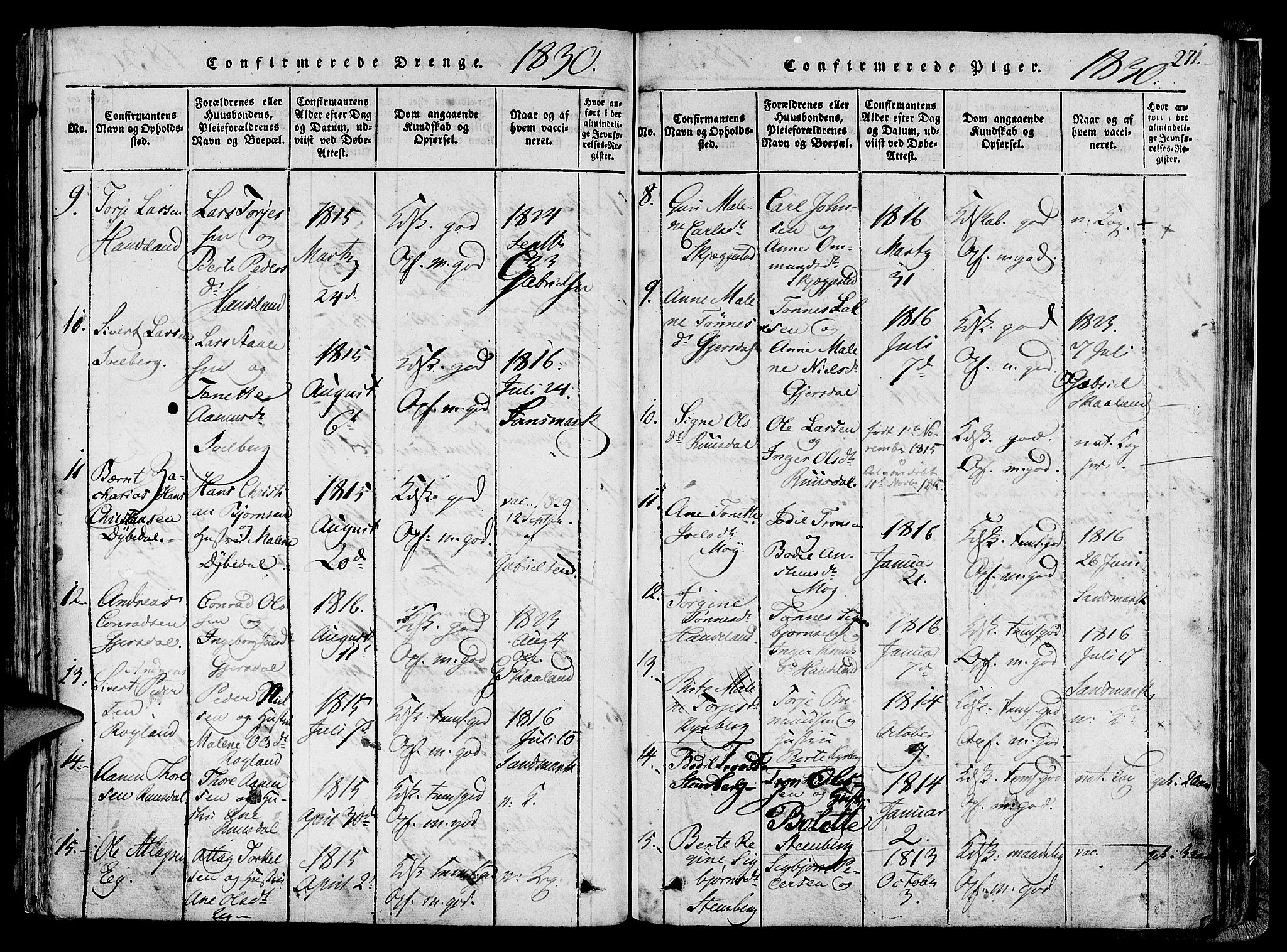 Lund sokneprestkontor, SAST/A-101809/S06/L0005: Parish register (official) no. A 5, 1815-1833, p. 271