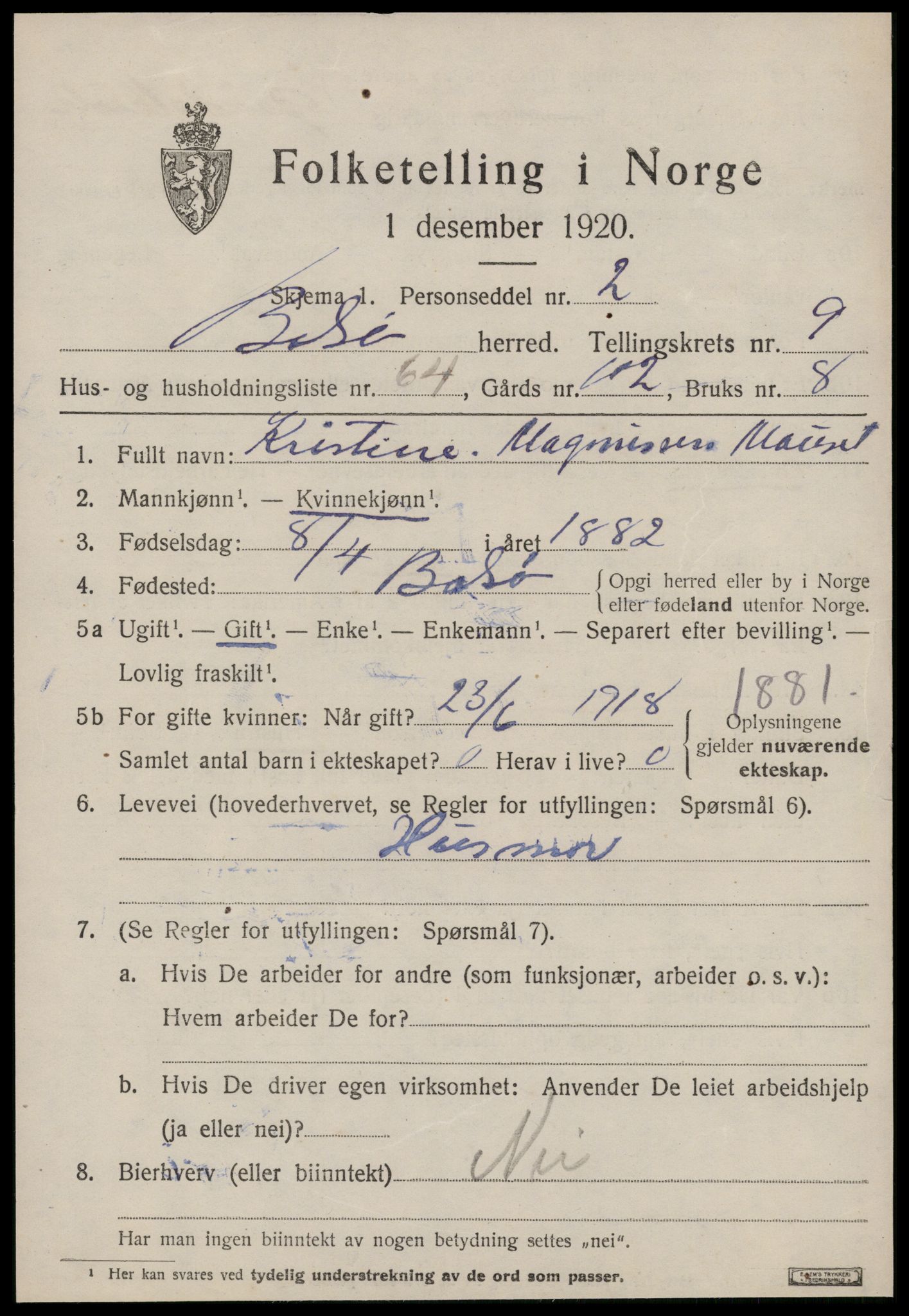 SAT, 1920 census for Bolsøy, 1920, p. 10599