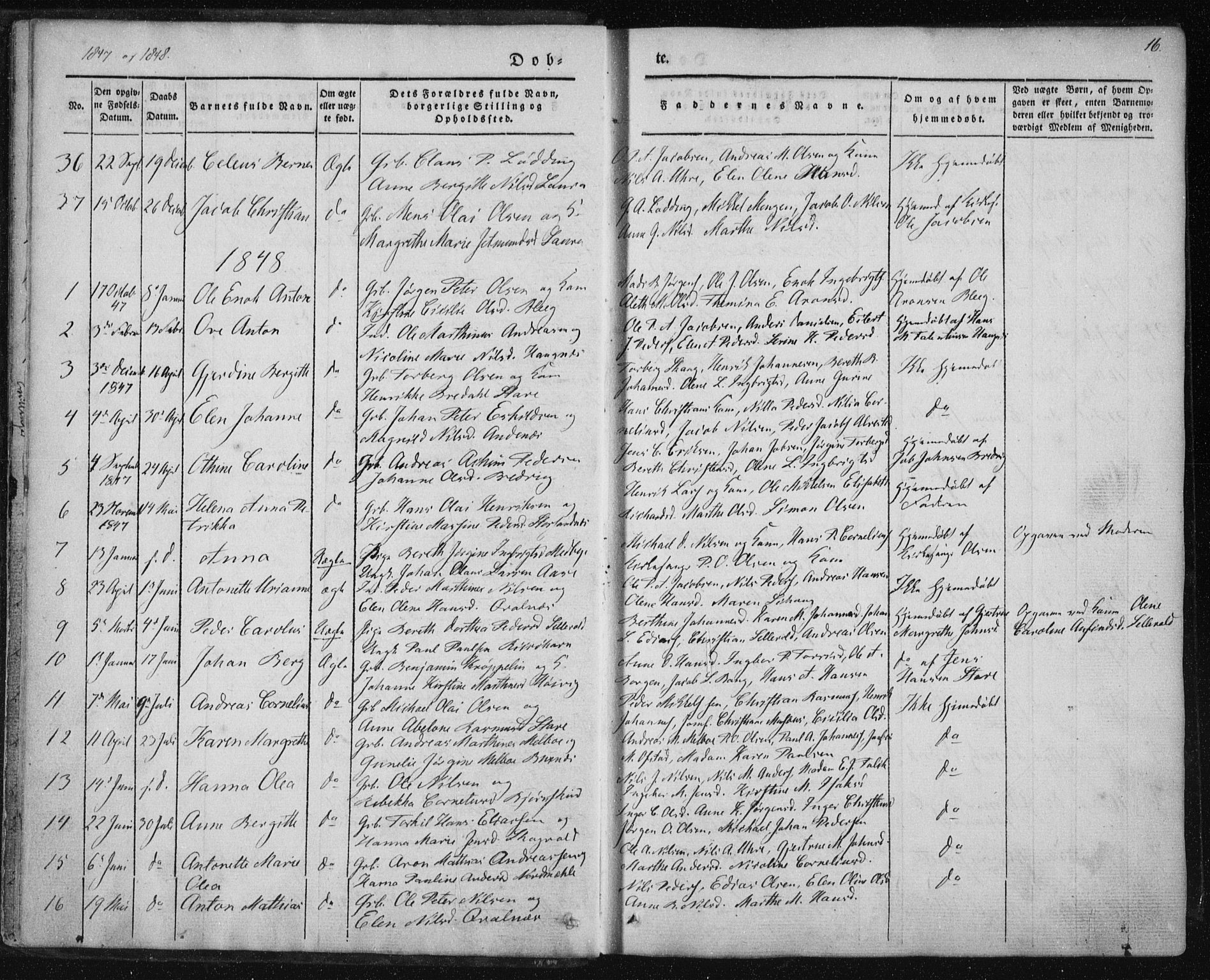 Ministerialprotokoller, klokkerbøker og fødselsregistre - Nordland, SAT/A-1459/897/L1396: Parish register (official) no. 897A04, 1842-1866, p. 16