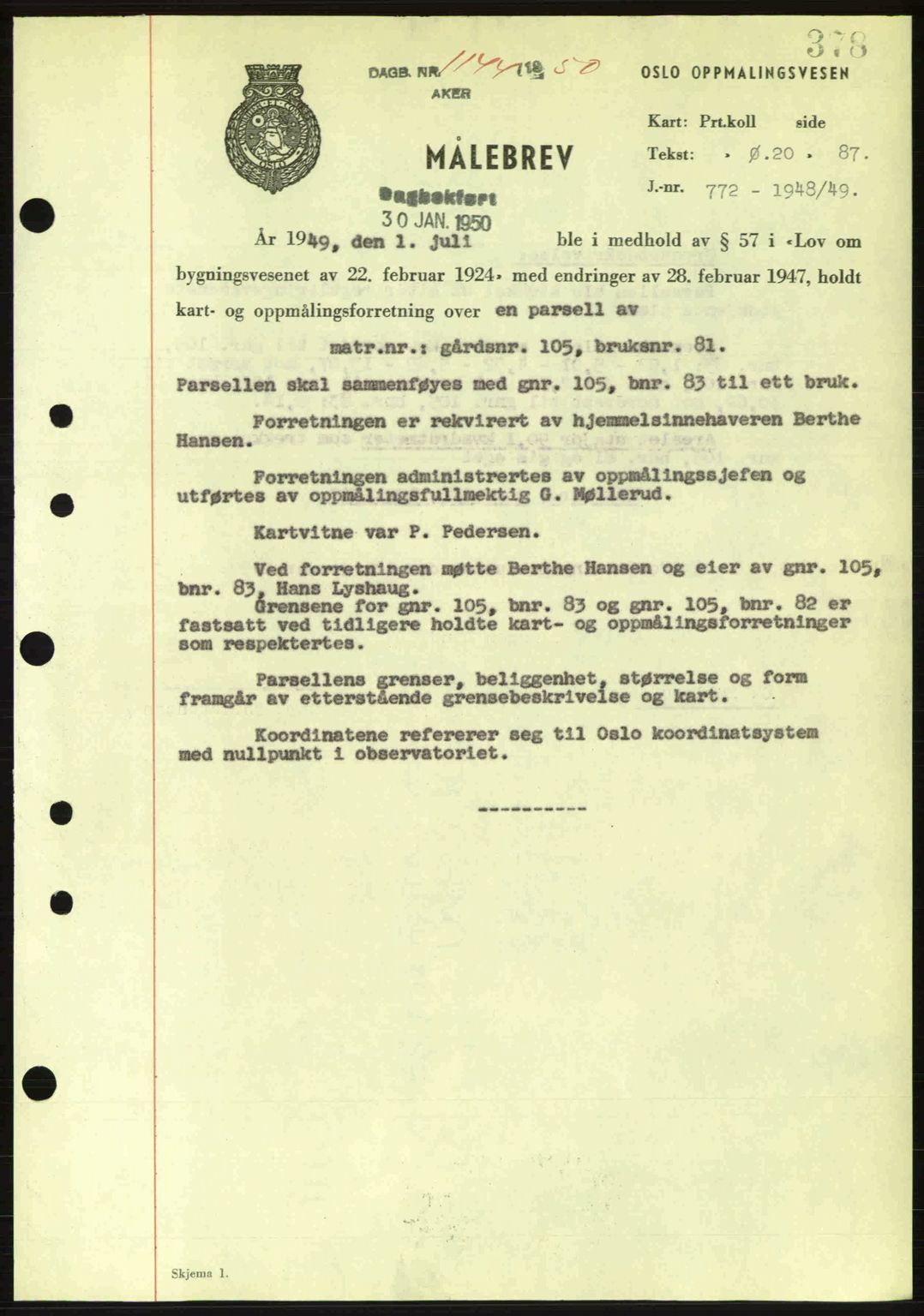 Oslo byskriverembete, AV/SAO-A-10227/G/Gb/Gbd/Gbda/L0017: Mortgage book no. A215, 1949-1950, Diary no: : 1144/1950