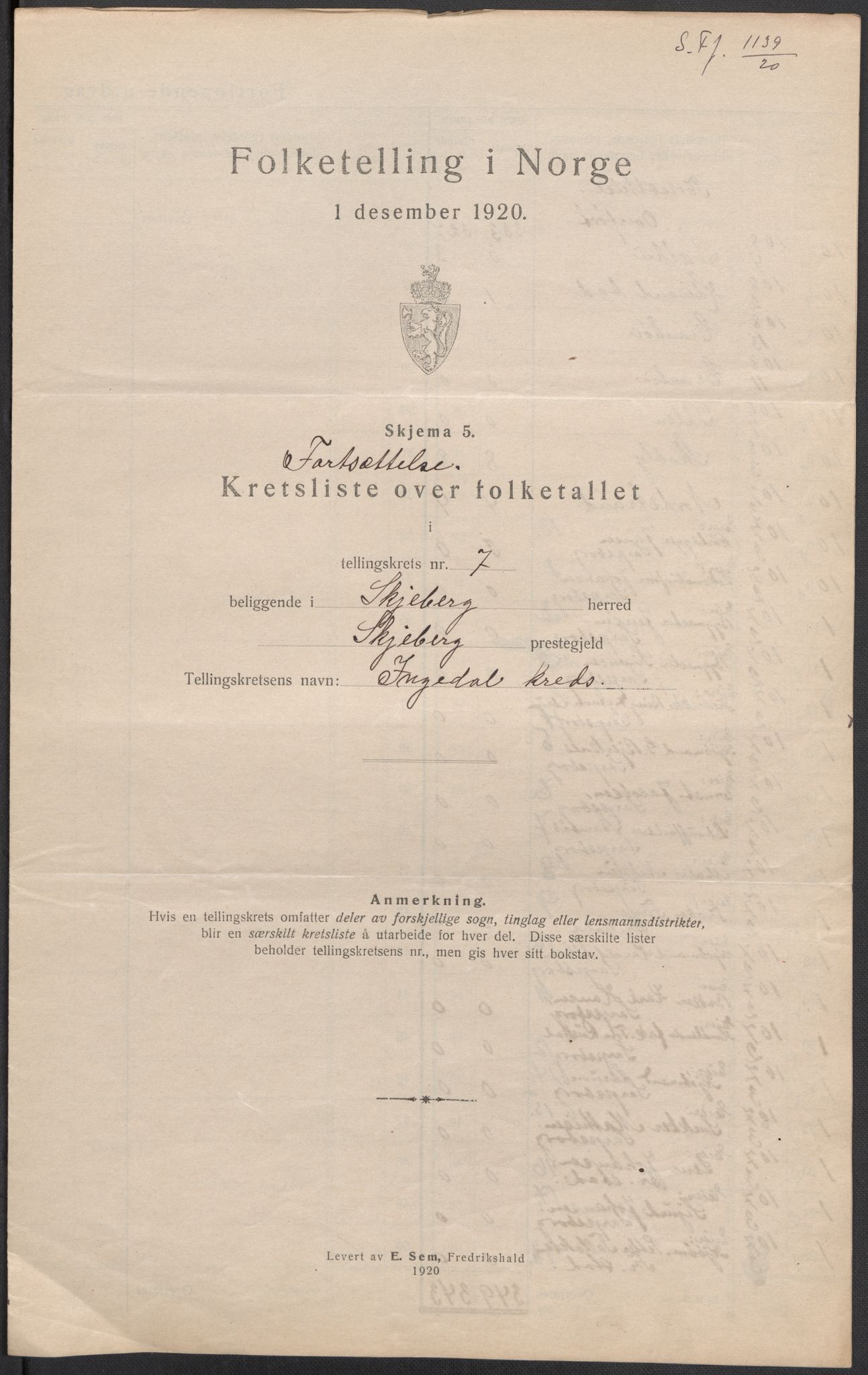 SAO, 1920 census for Skjeberg, 1920, p. 27