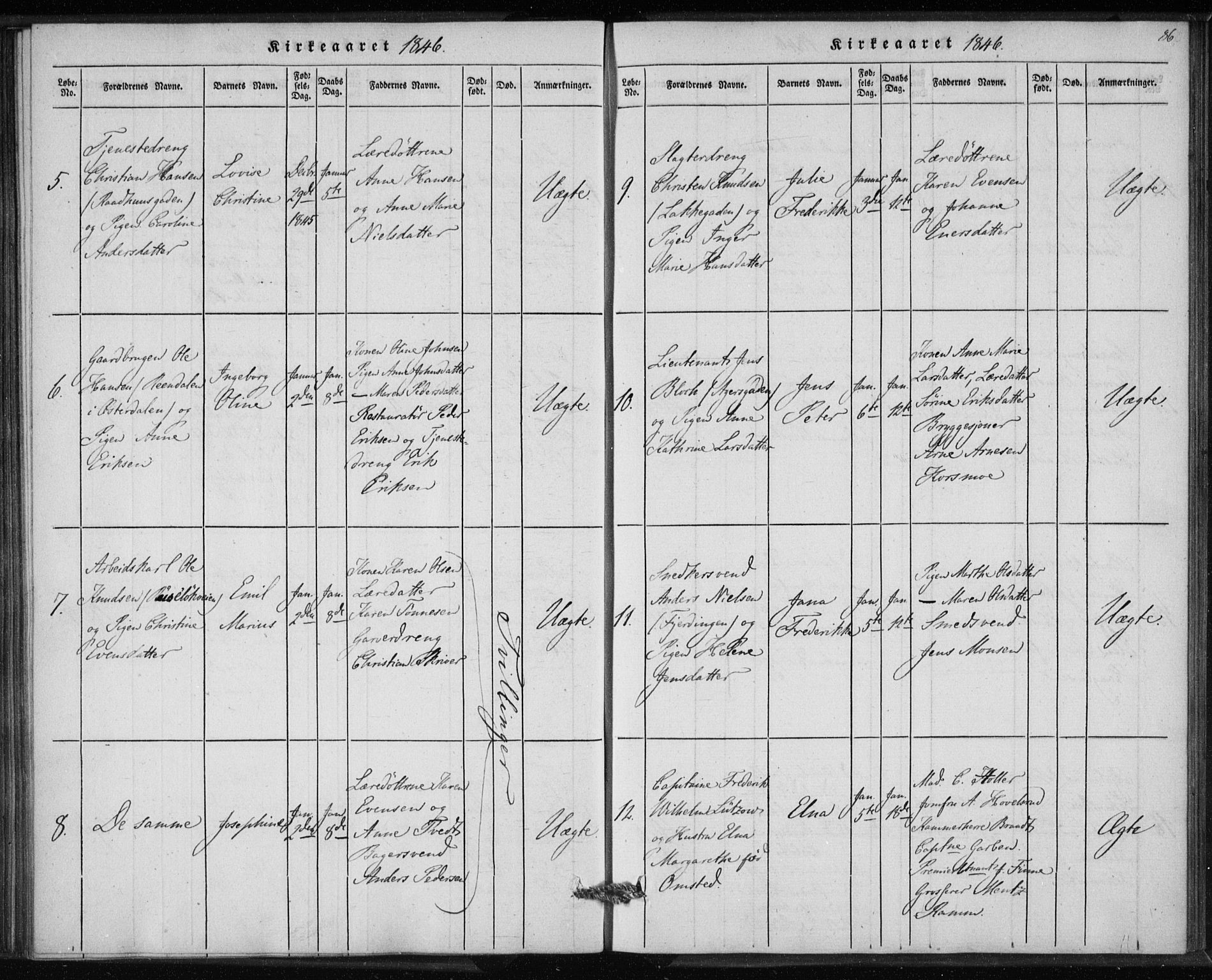 Rikshospitalet prestekontor Kirkebøker, AV/SAO-A-10309b/K/L0001/0002: Baptism register no. 1.2, 1842-1847, p. 86