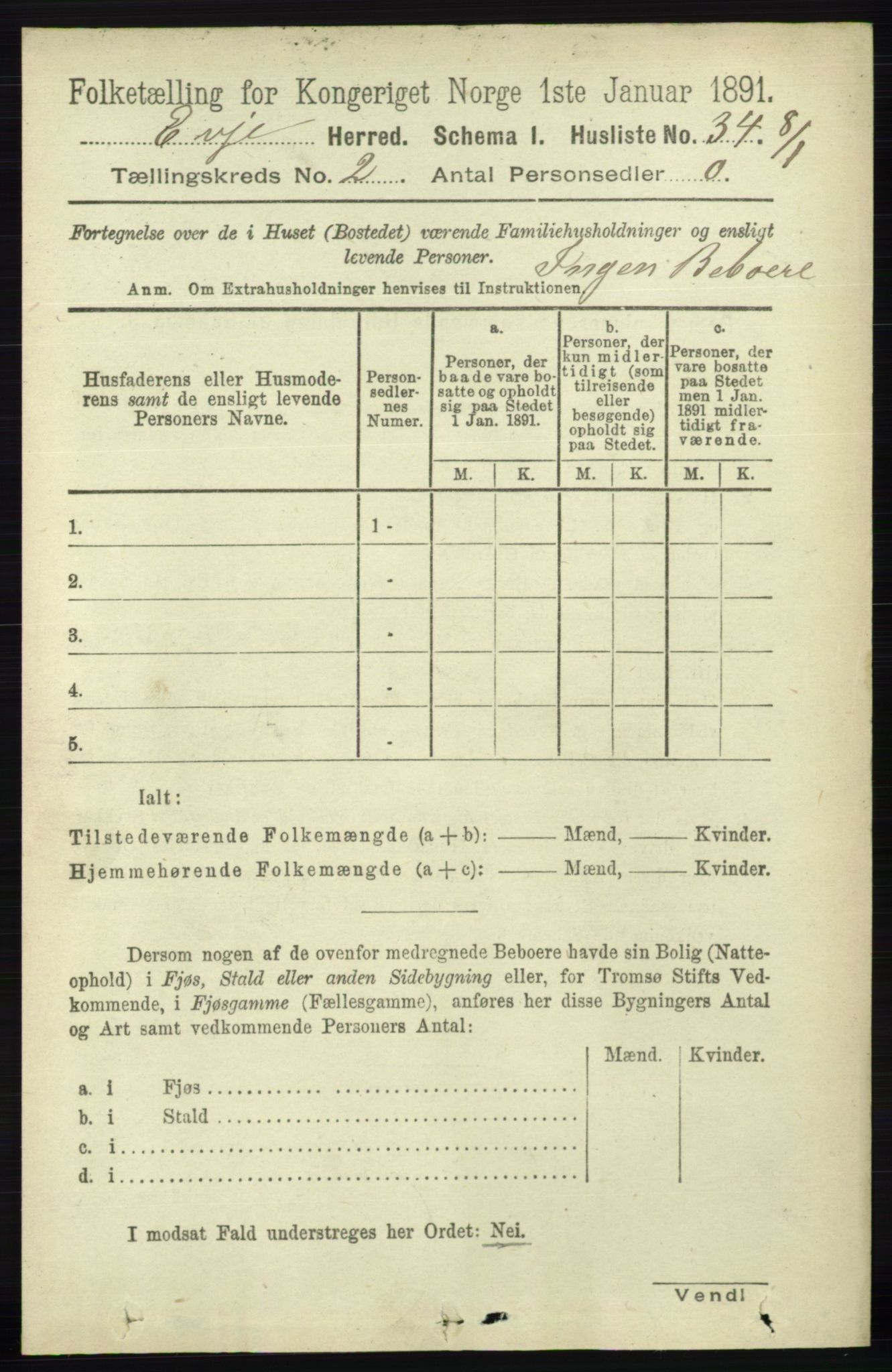 RA, 1891 census for 0937 Evje, 1891, p. 368