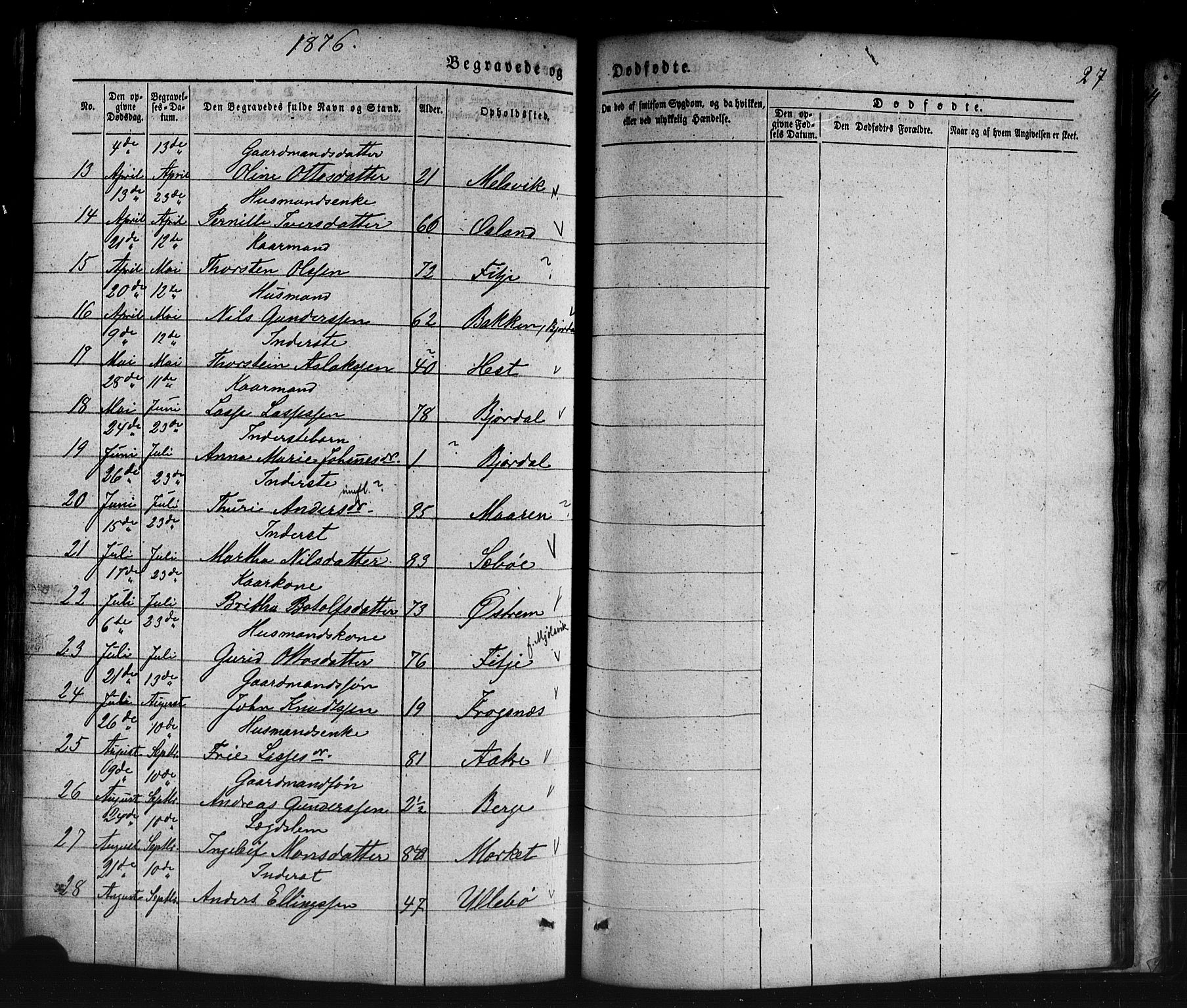 Lavik sokneprestembete, AV/SAB-A-80901: Parish register (copy) no. B 1, 1854-1881, p. 27