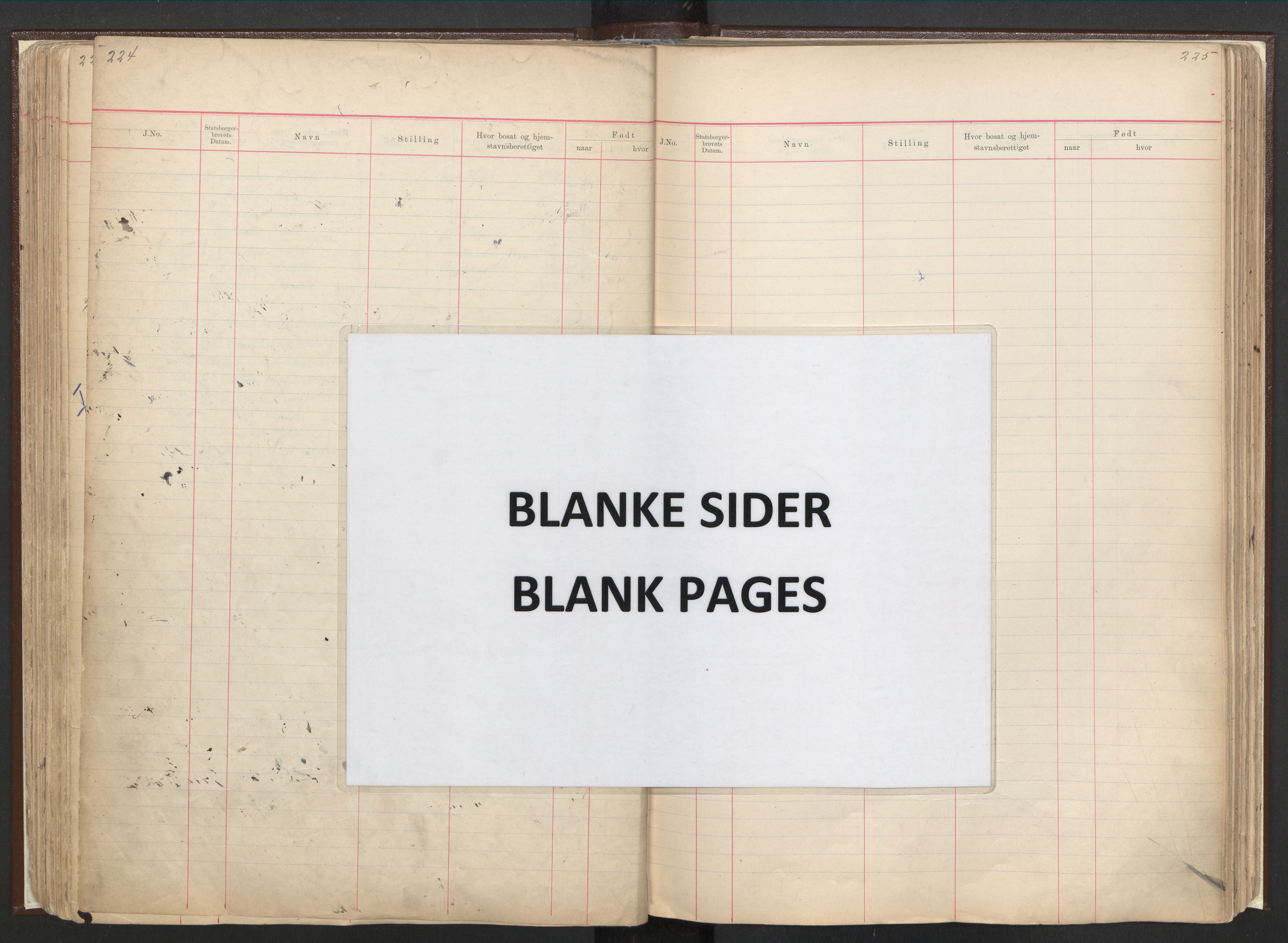 Justisdepartementet, 3. politikontor P3, AV/RA-S-1051/C/Cc/L0001: Journal over statsborgersaker, 1891-1946, p. 224-225