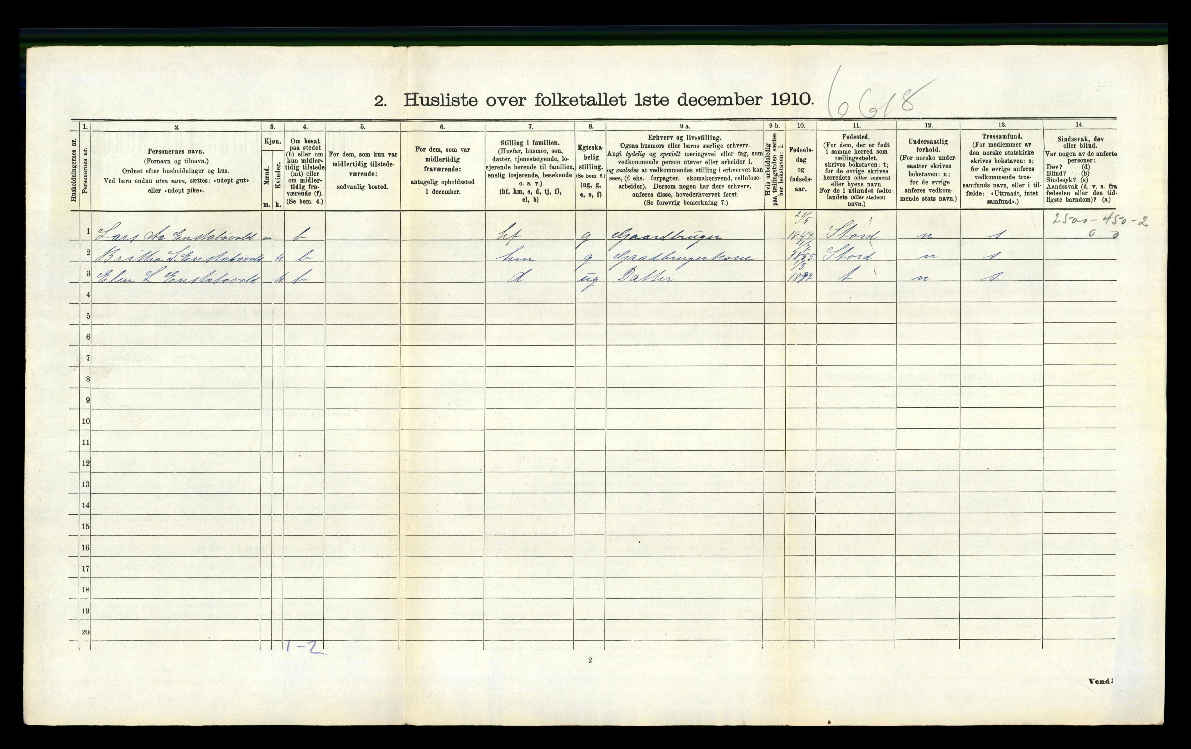 RA, 1910 census for Valestrand, 1910, p. 89