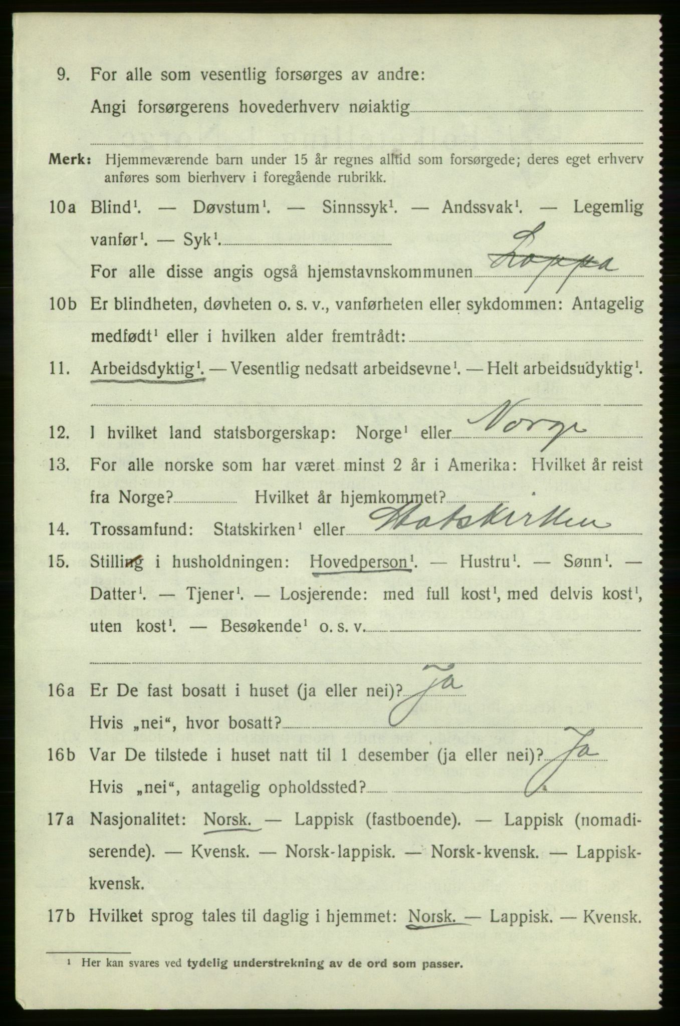 SATØ, 1920 census for Loppa, 1920, p. 667