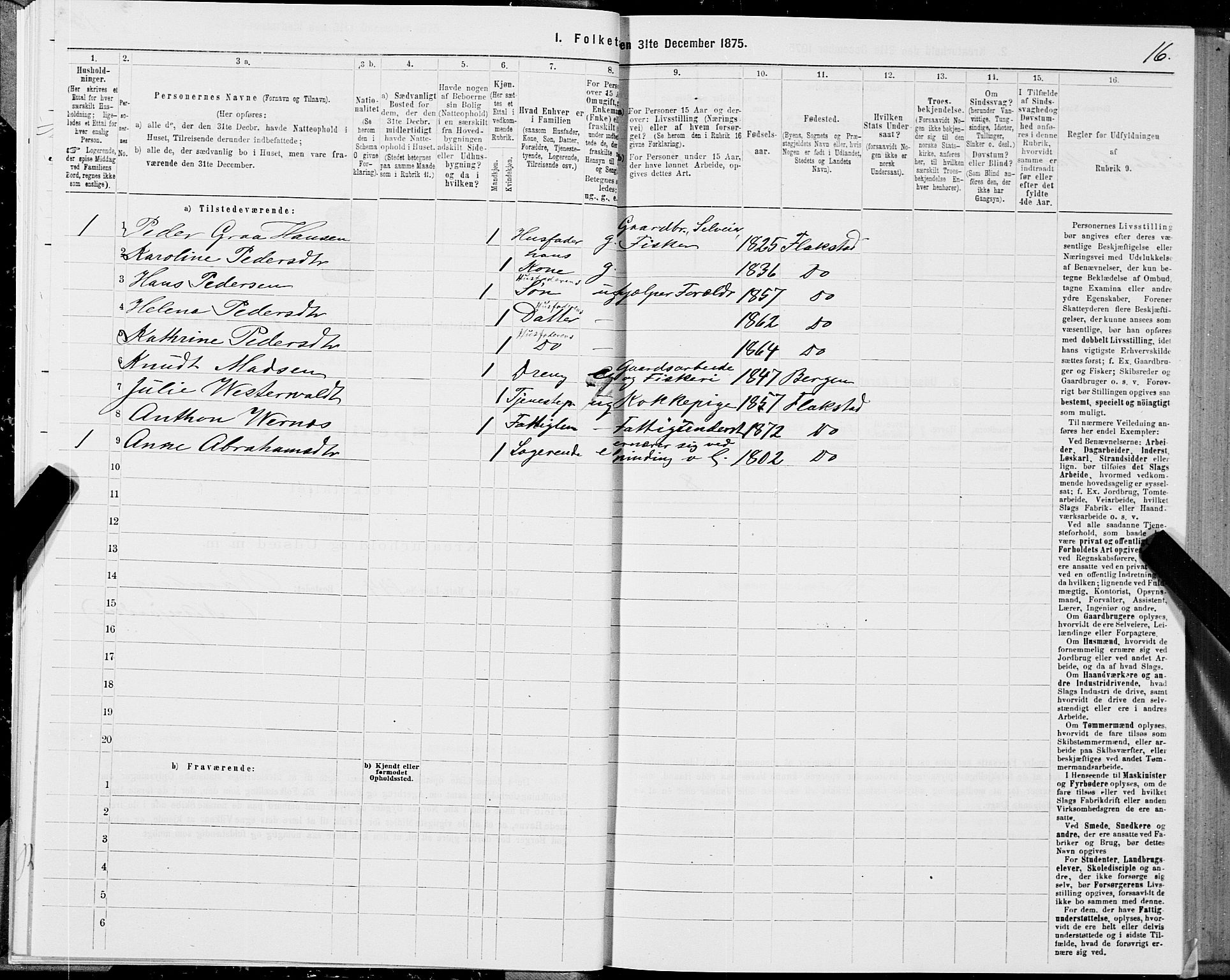 SAT, 1875 census for 1859P Flakstad, 1875, p. 1016