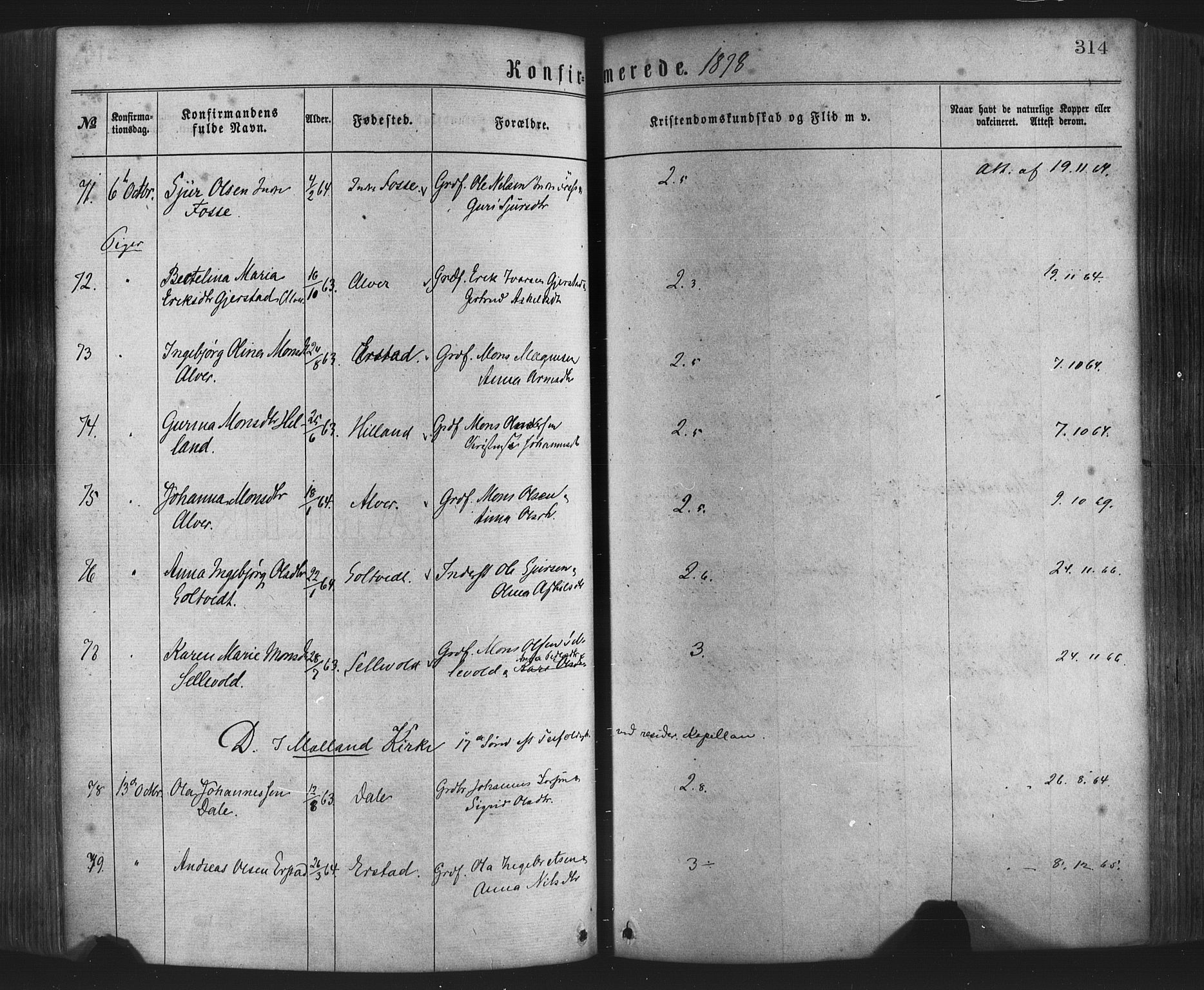 Hamre sokneprestembete, AV/SAB-A-75501/H/Ha/Haa/Haaa/L0015: Parish register (official) no. A 15, 1870-1881, p. 314